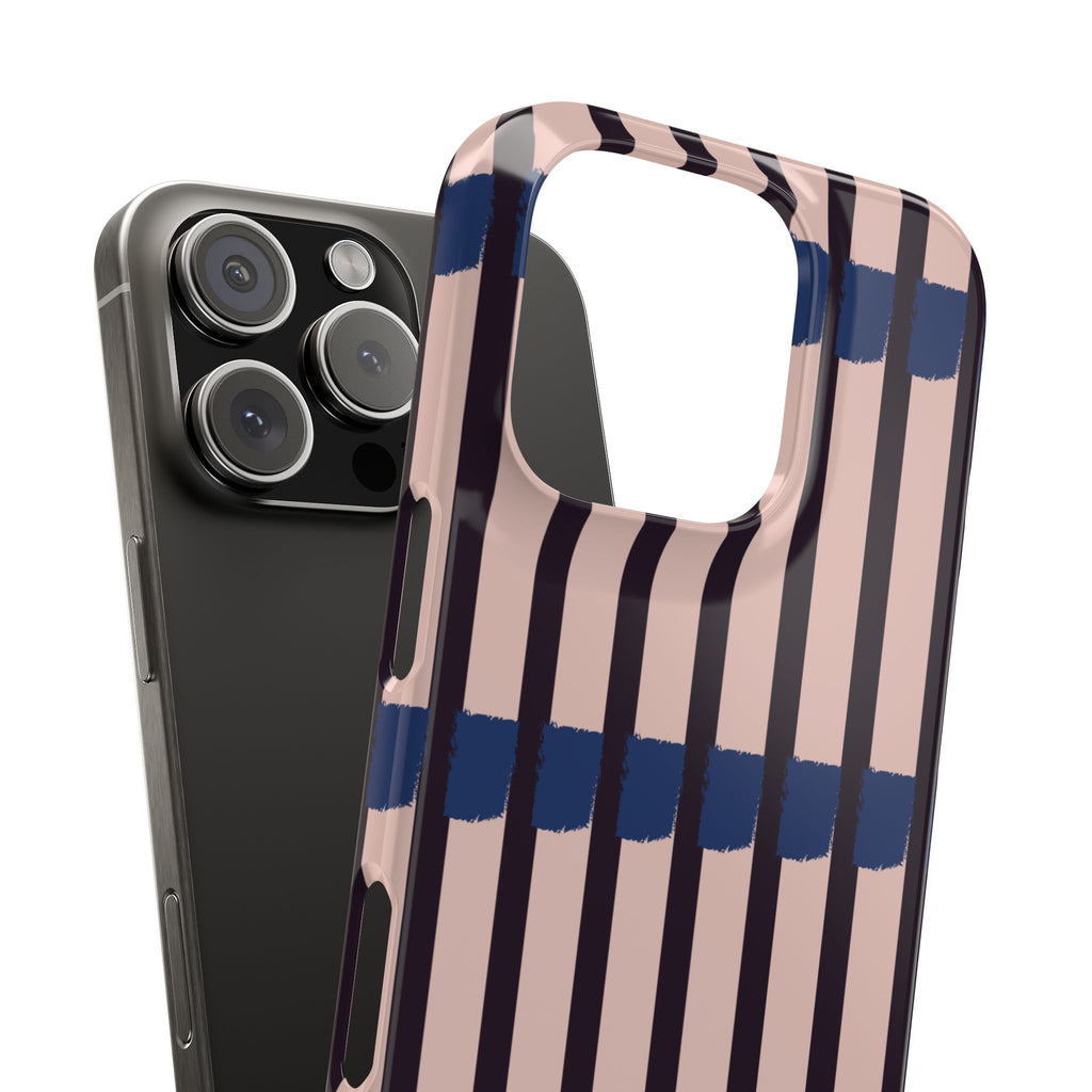 Slim Phone Case — Minimalist Blush & Navy Stripe Pattern