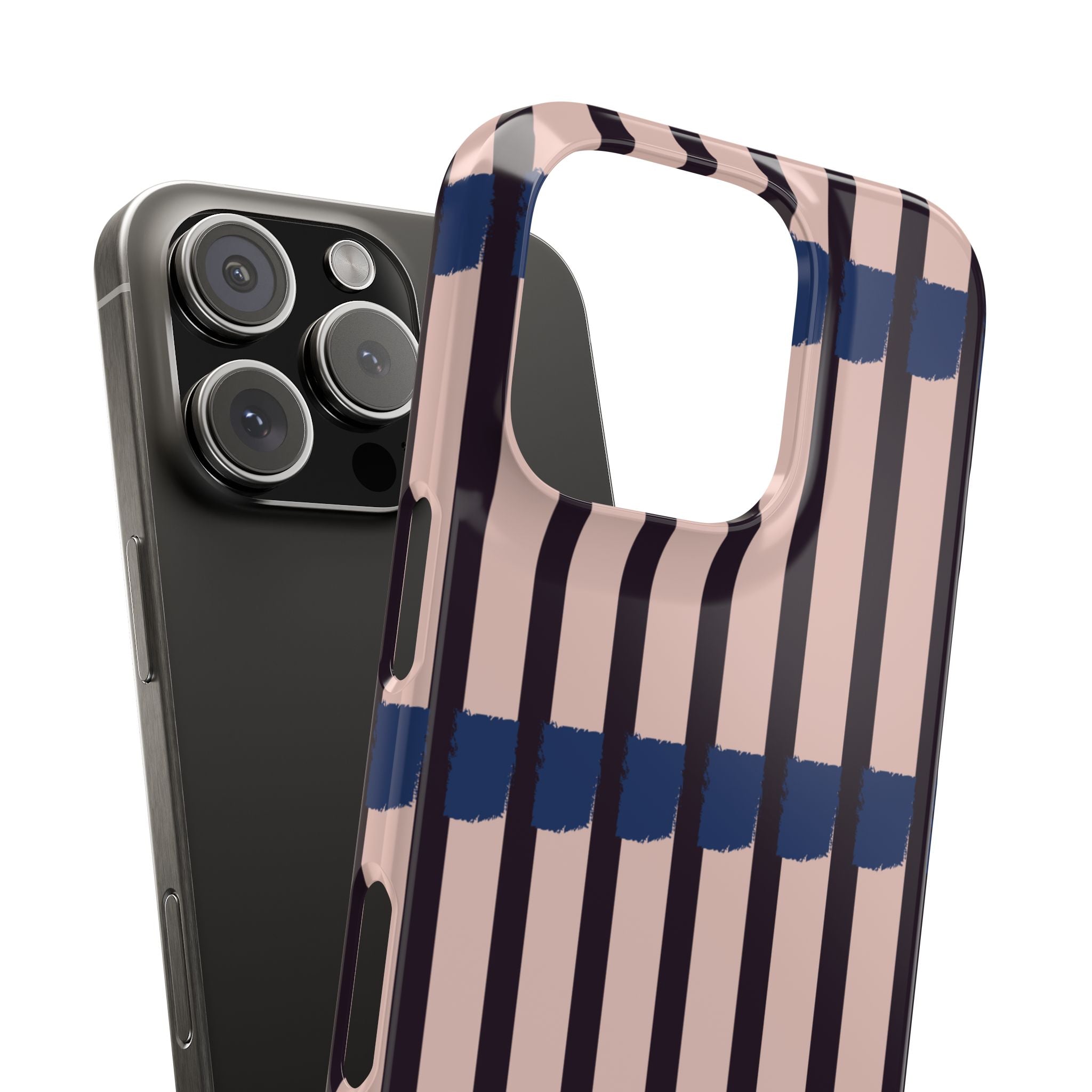 Slim Phone Case — Minimalist Blush & Navy Stripe Pattern