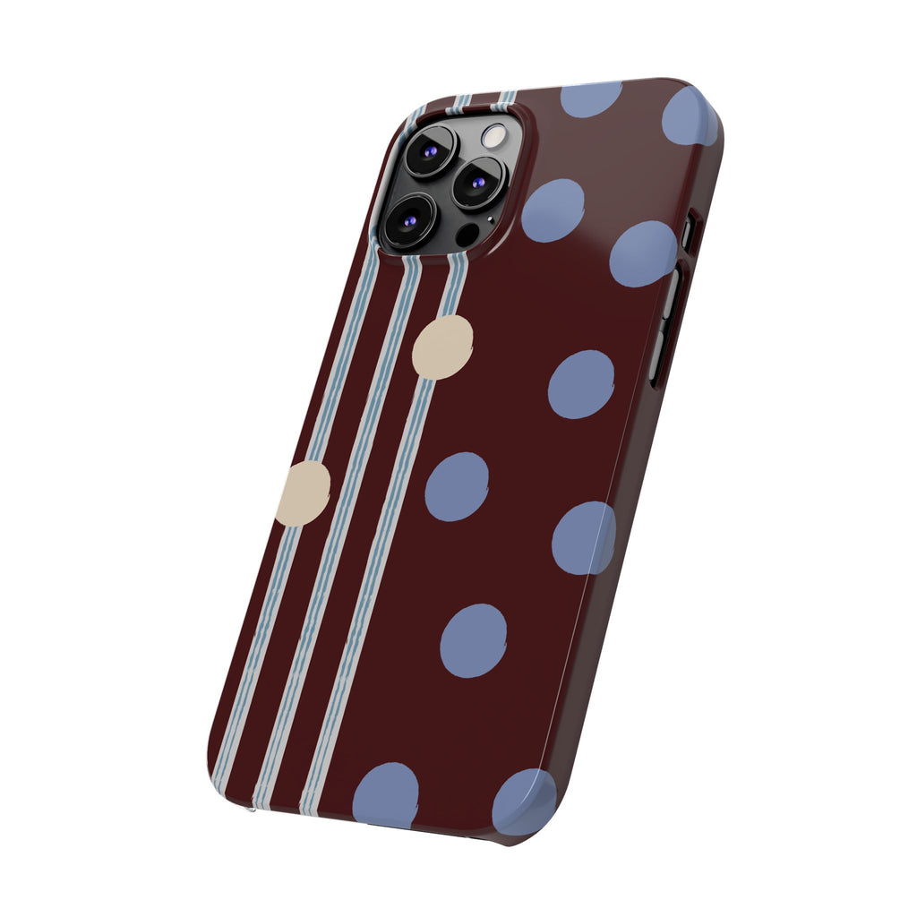 Polka Dot & Stripe Slim Phone Case — Burgundy Blue Retro Pattern