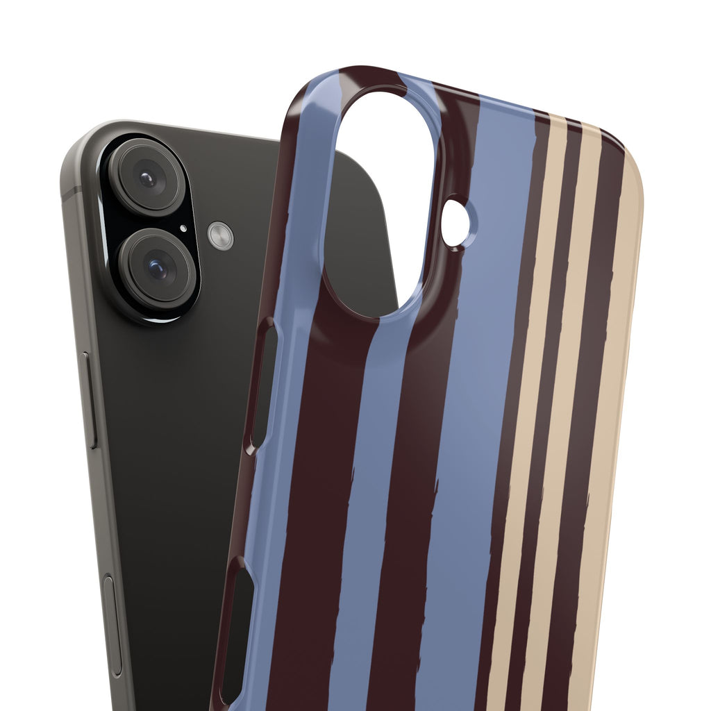 Retro Striped Slim Phone Case — Blue, Brown & Cream Vertical Stripes