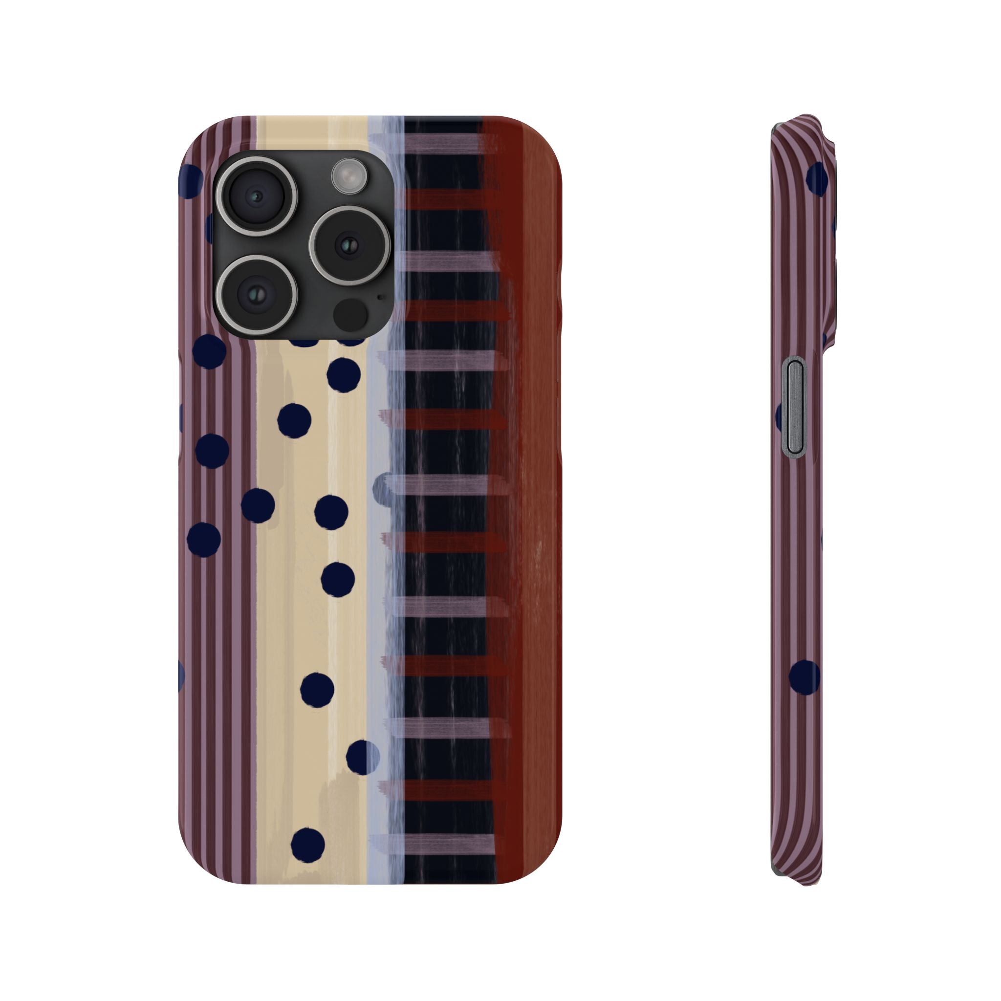 Abstract Stripes & Polka Dot Slim Phone Case — Retro Brown Artistic Pattern SATC Inspired