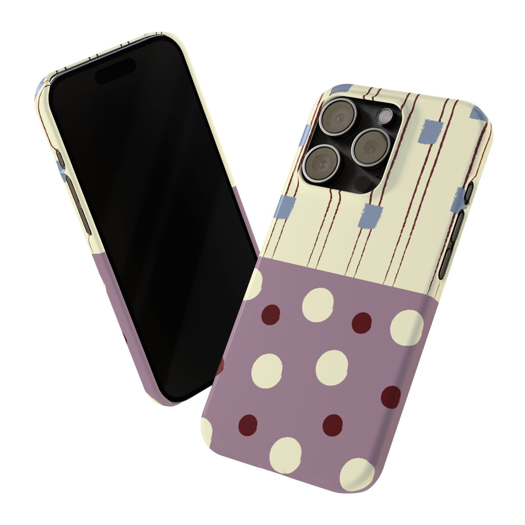 Slim Phone Case — Retro Polka Dot & Stripes Design, Lavender Plum