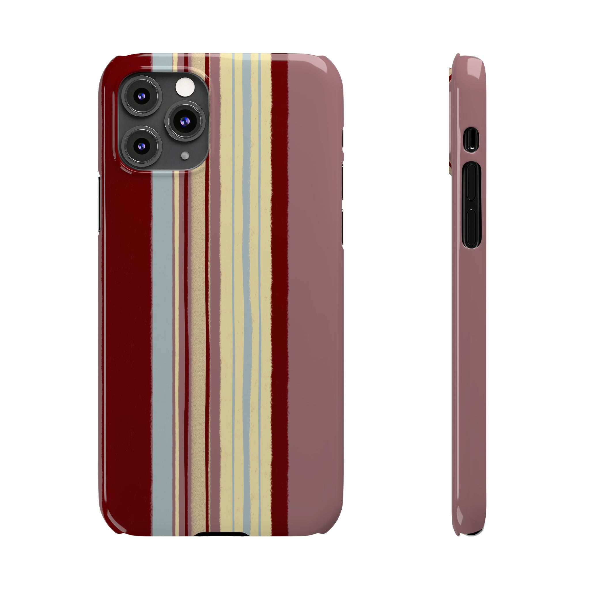 Slim Phone Case — Retro Vertical Stripe Design (Red, Blush, Cream)