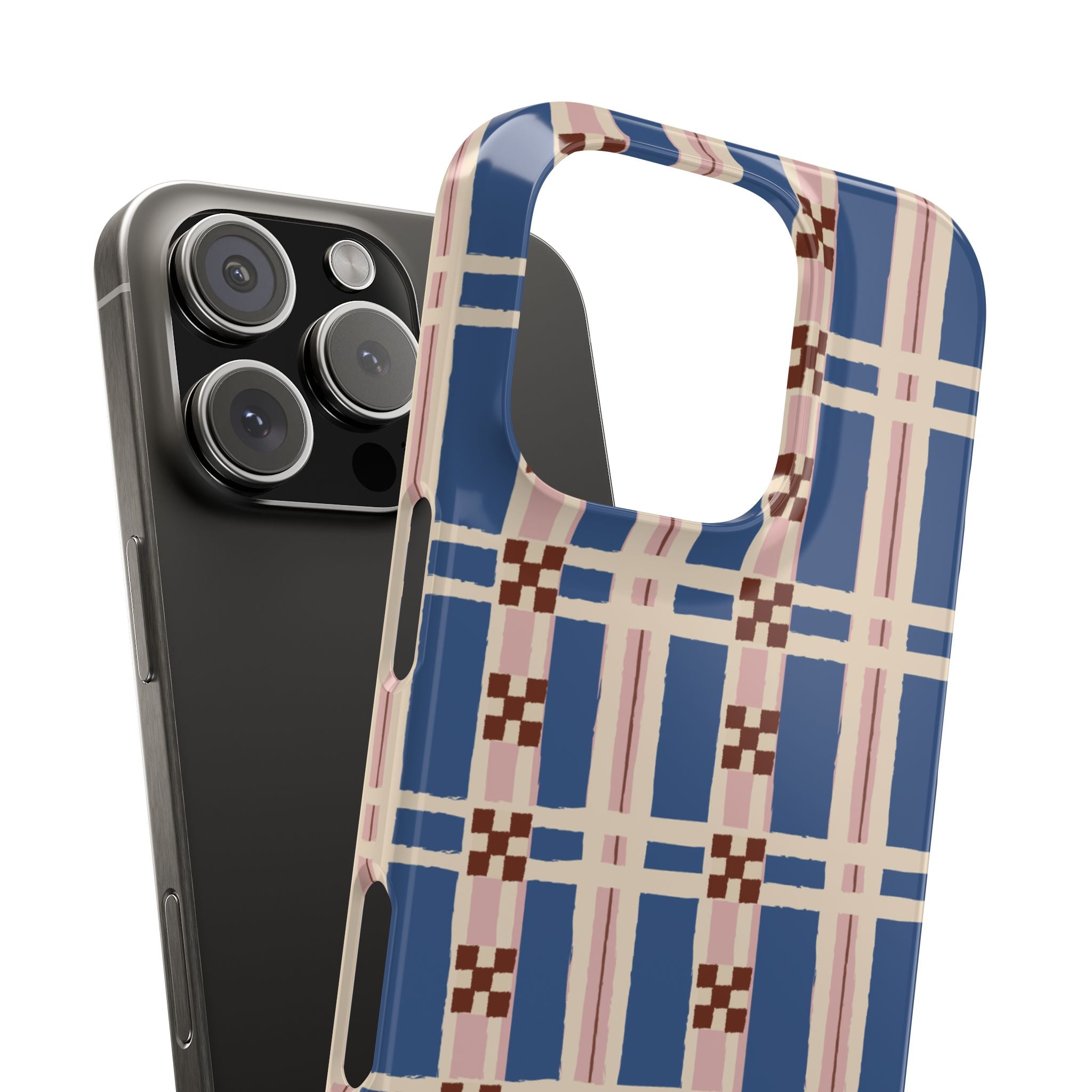 Slim Phone Case — Blue & Pink Retro Plaid Pattern