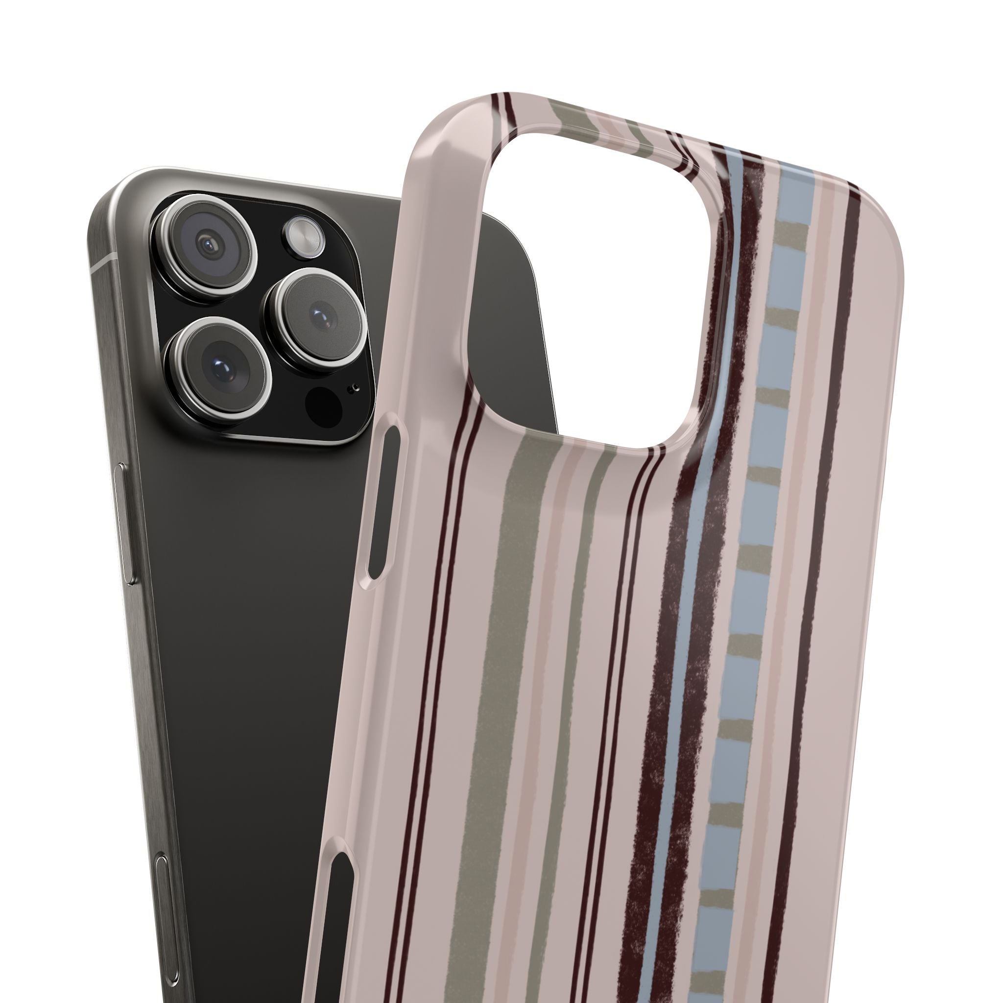 Slim Phone Case — Vintage Striped Pattern, Neutral Earthtone Protective Cover