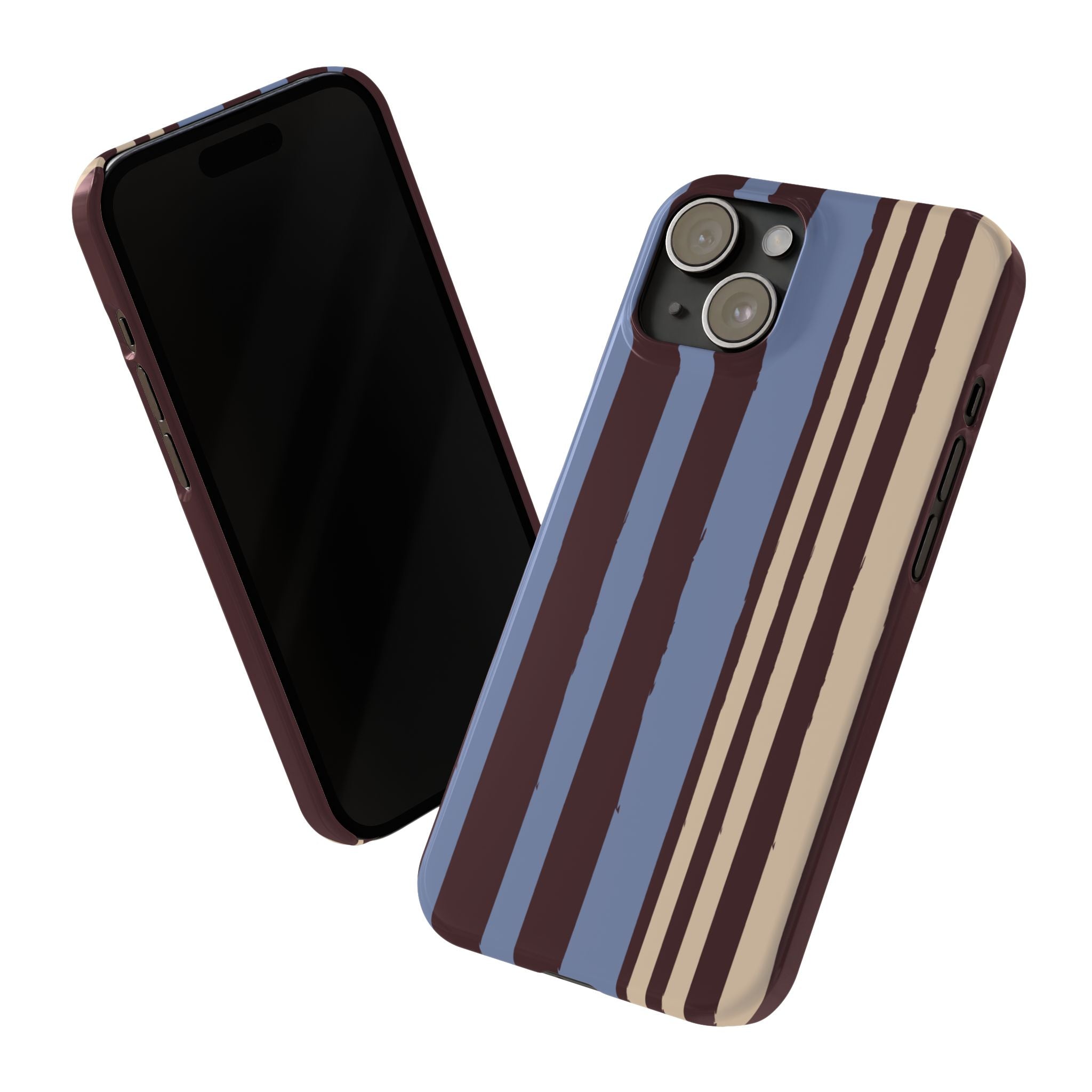 Retro Striped Slim Phone Case — Blue, Brown & Cream Vertical Stripes