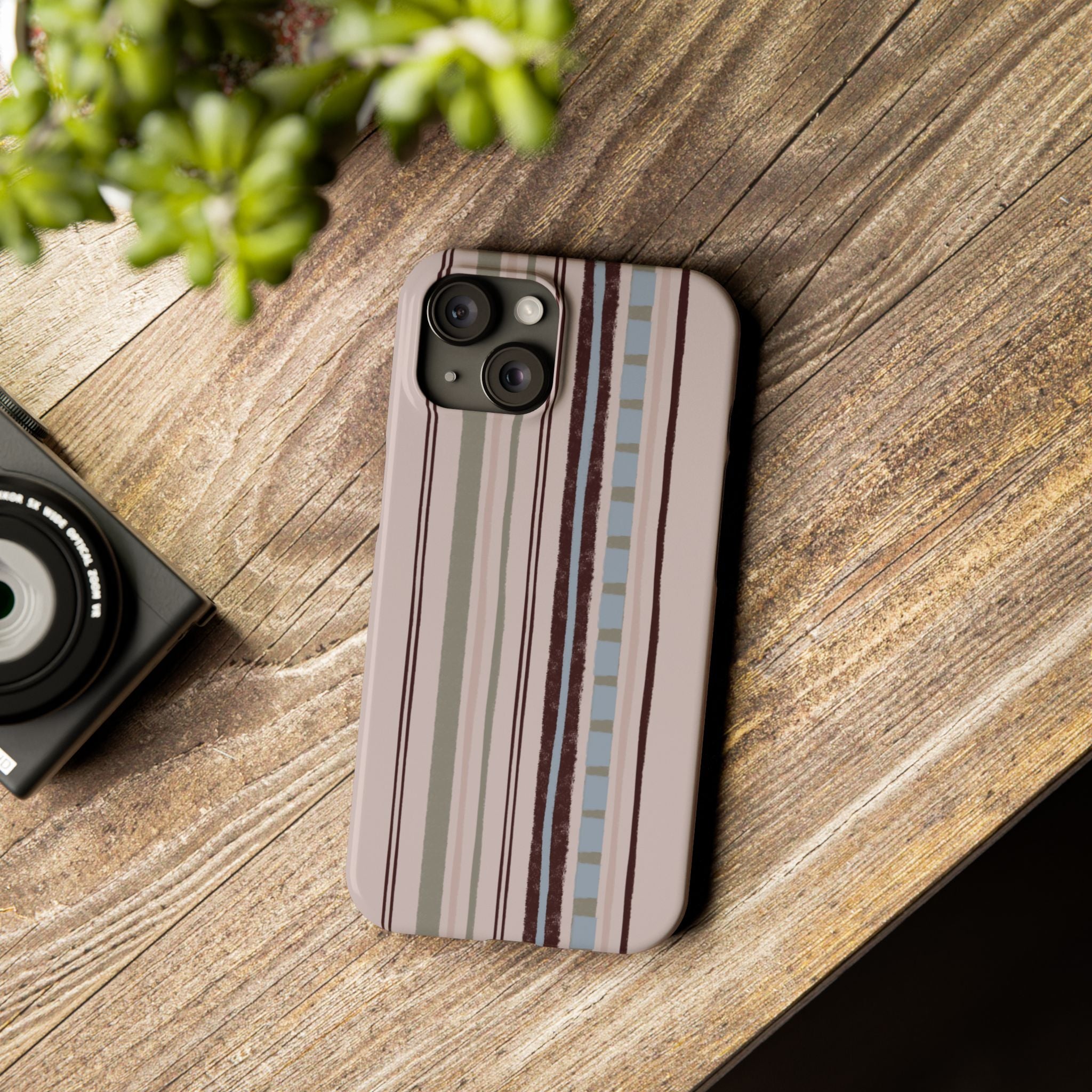 Slim Phone Case — Vintage Striped Pattern, Neutral Earthtone Protective Cover
