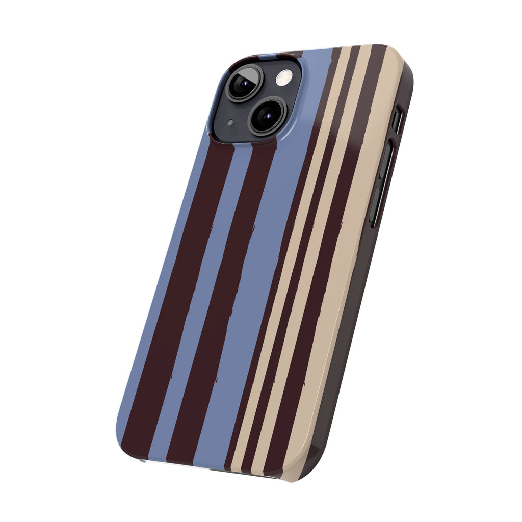 Retro Striped Slim Phone Case — Blue, Brown & Cream Vertical Stripes