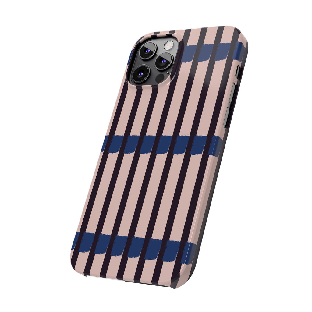 Slim Phone Case — Minimalist Blush & Navy Stripe Pattern