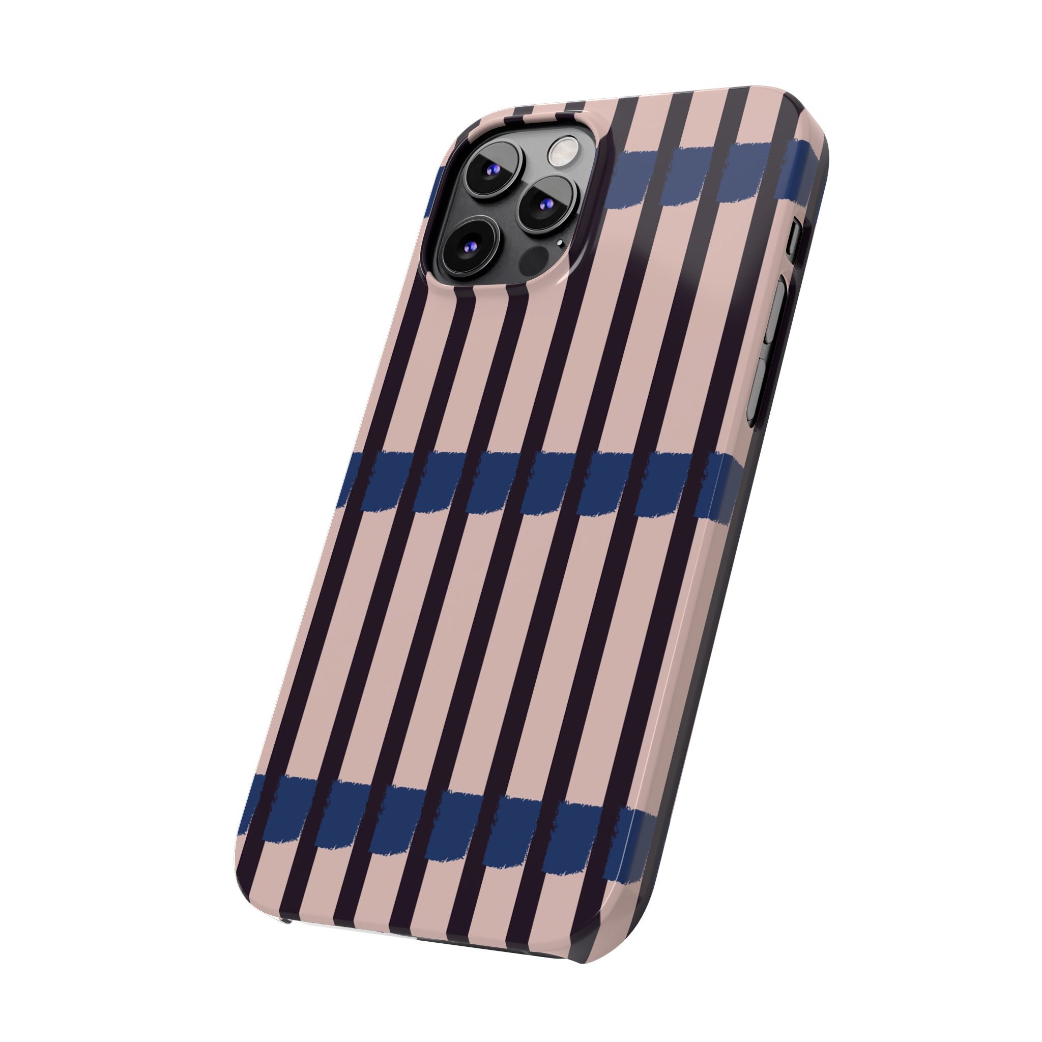 Slim Phone Case — Minimalist Blush & Navy Stripe Pattern