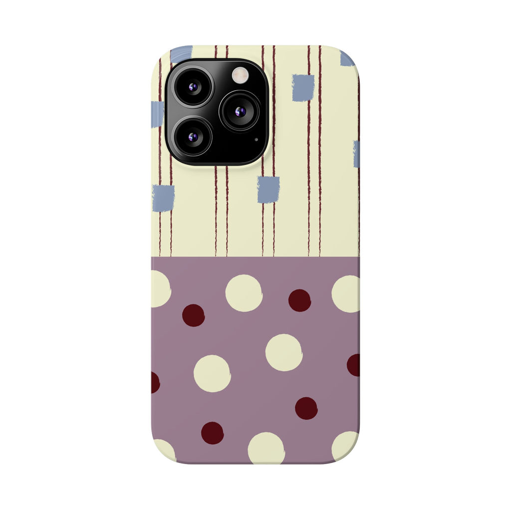 Slim Phone Case — Retro Polka Dot & Stripes Design, Lavender Plum