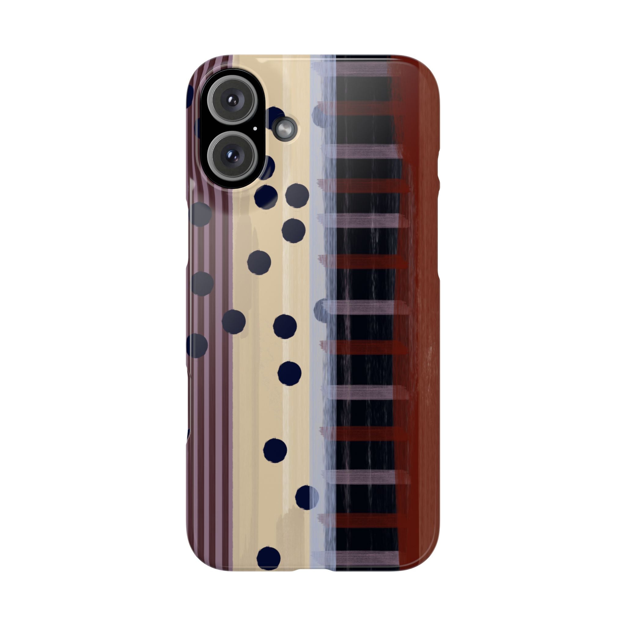 Abstract Stripes & Polka Dot Slim Phone Case — Retro Brown Artistic Pattern SATC Inspired