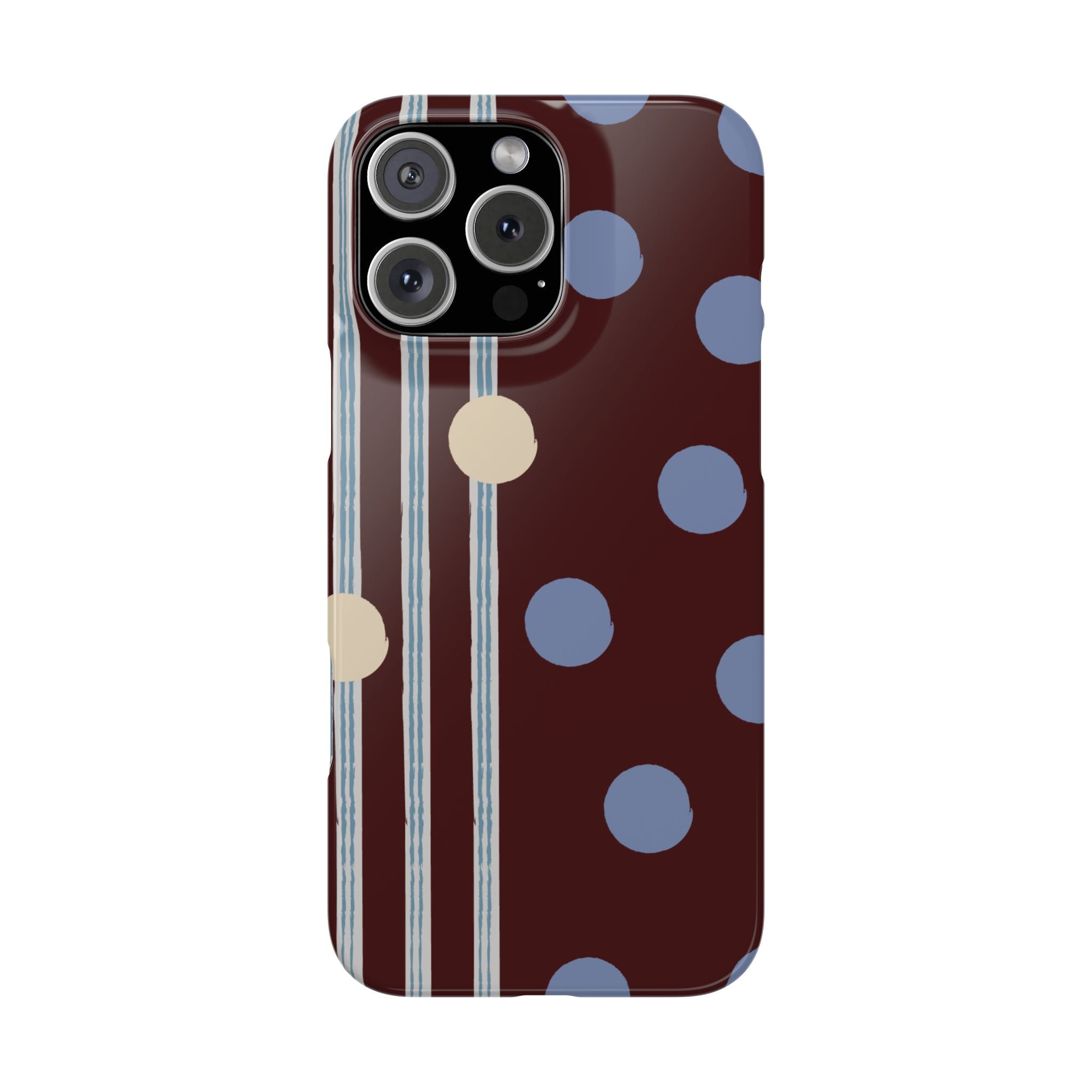 Polka Dot & Stripe Slim Phone Case — Burgundy Blue Retro Pattern