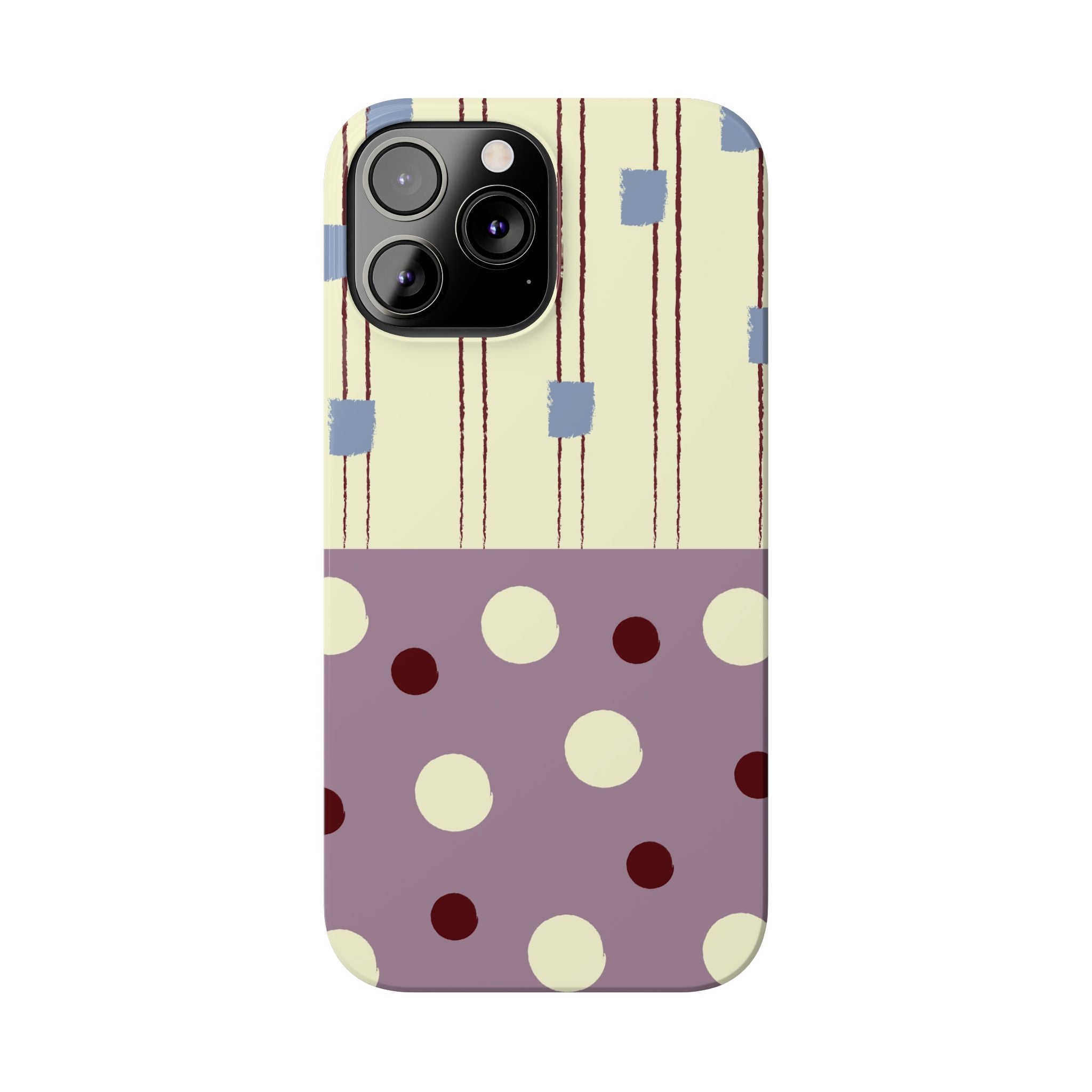 Slim Phone Case — Retro Polka Dot & Stripes Design, Lavender Plum