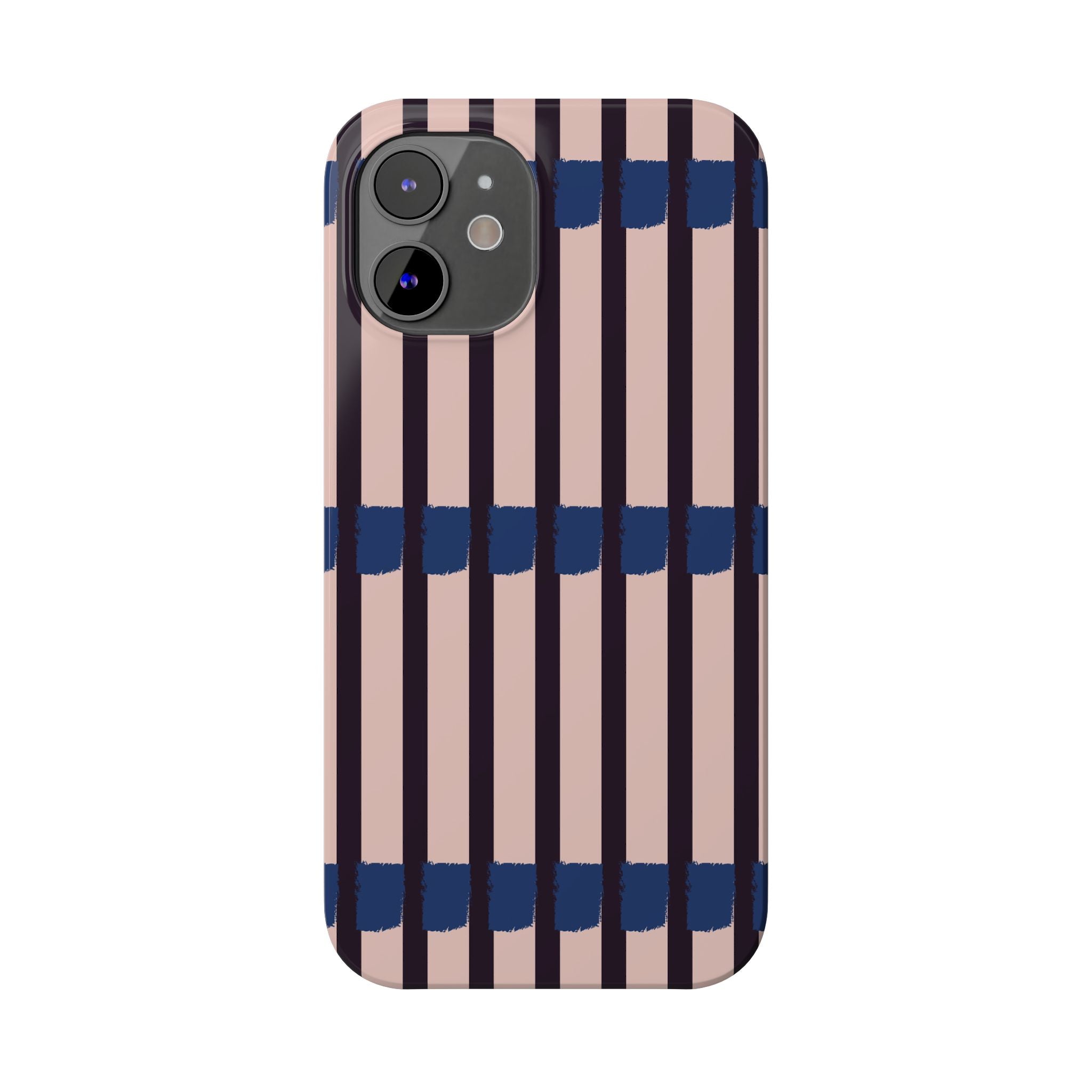 Slim Phone Case — Minimalist Blush & Navy Stripe Pattern