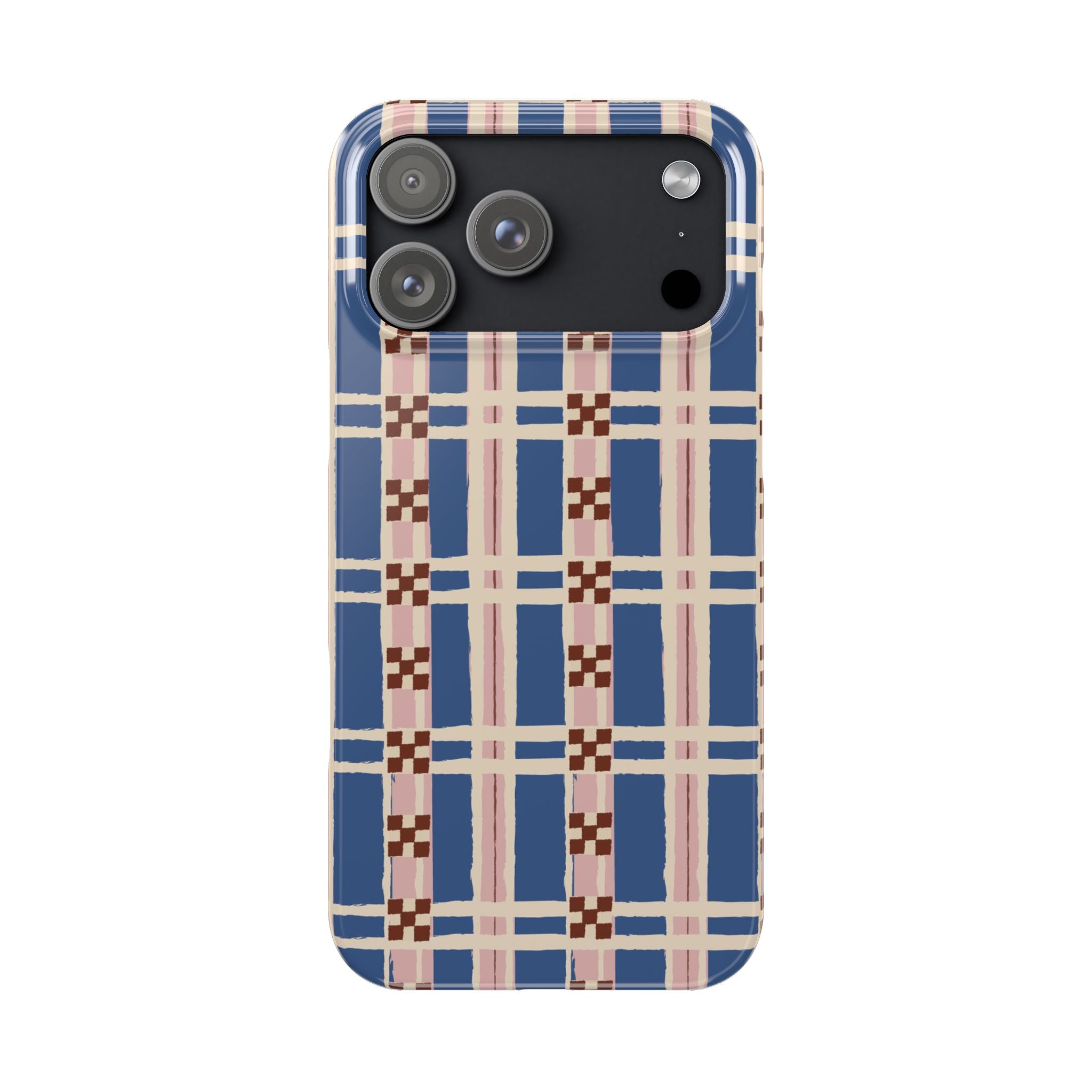 Slim Phone Case — Blue & Pink Retro Plaid Pattern
