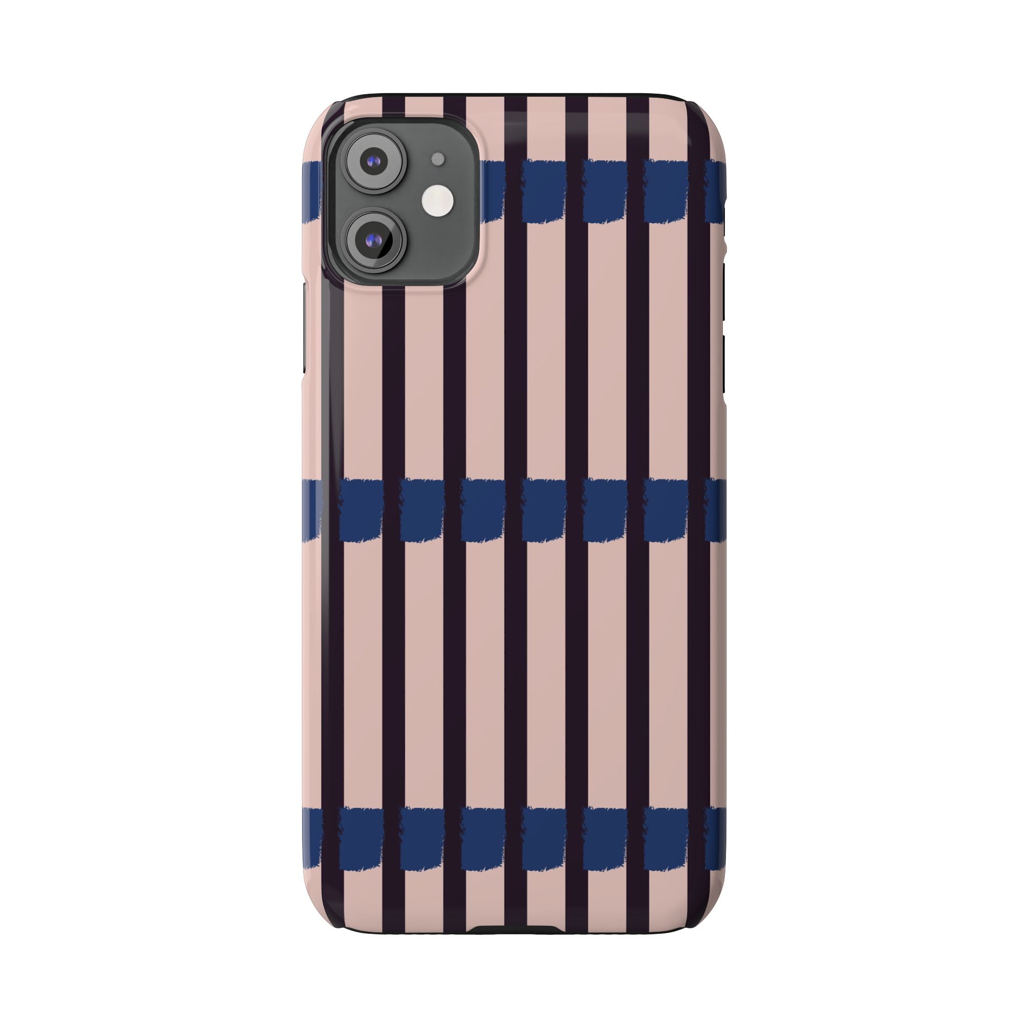 Slim Phone Case — Minimalist Blush & Navy Stripe Pattern