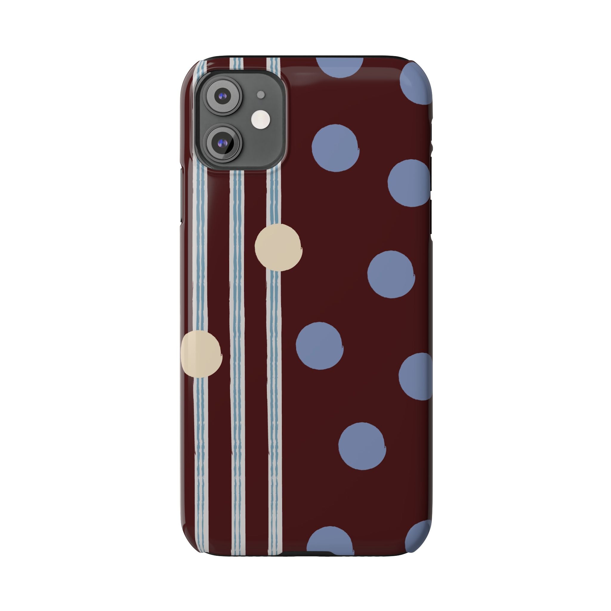 Polka Dot & Stripe Slim Phone Case — Burgundy Blue Retro Pattern