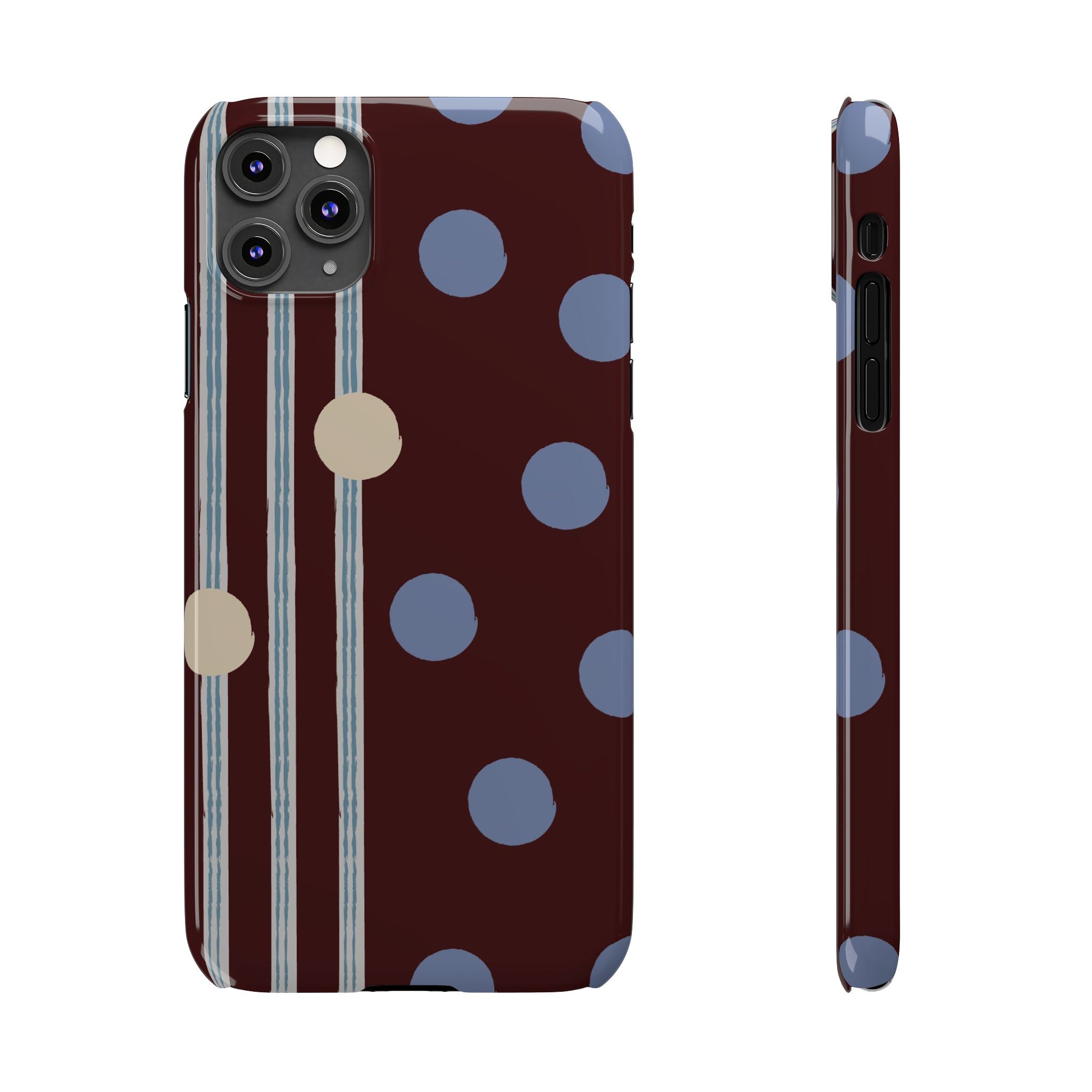 Polka Dot & Stripe Slim Phone Case — Burgundy Blue Retro Pattern