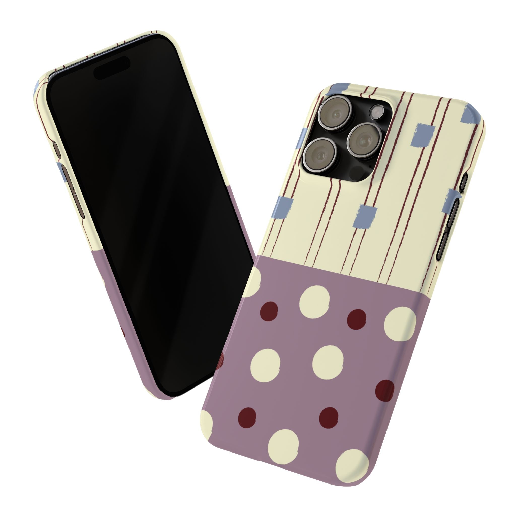 Slim Phone Case — Retro Polka Dot & Stripes Design, Lavender Plum