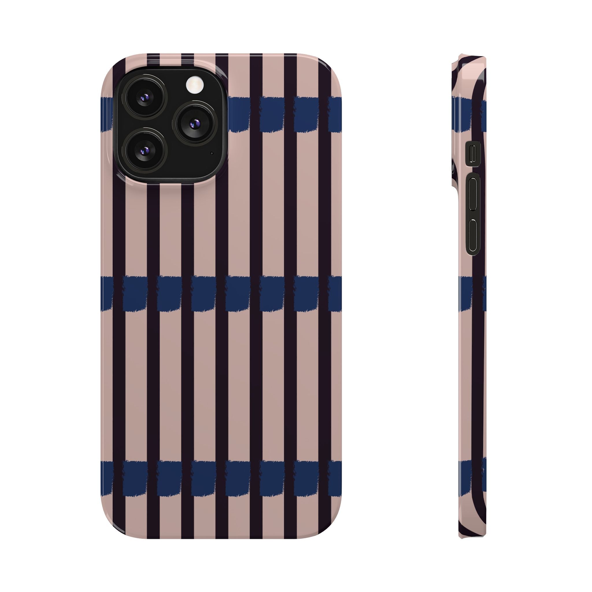 Slim Phone Case — Minimalist Blush & Navy Stripe Pattern