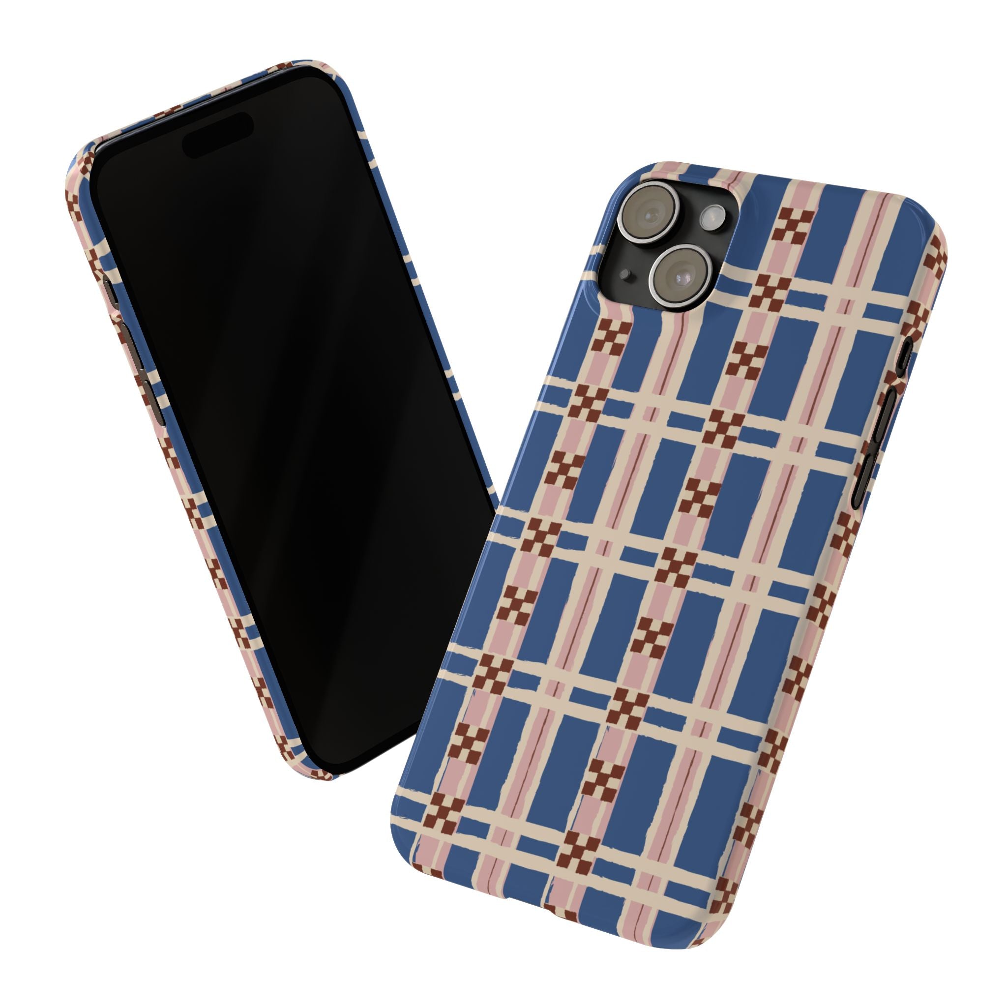 Slim Phone Case — Blue & Pink Retro Plaid Pattern