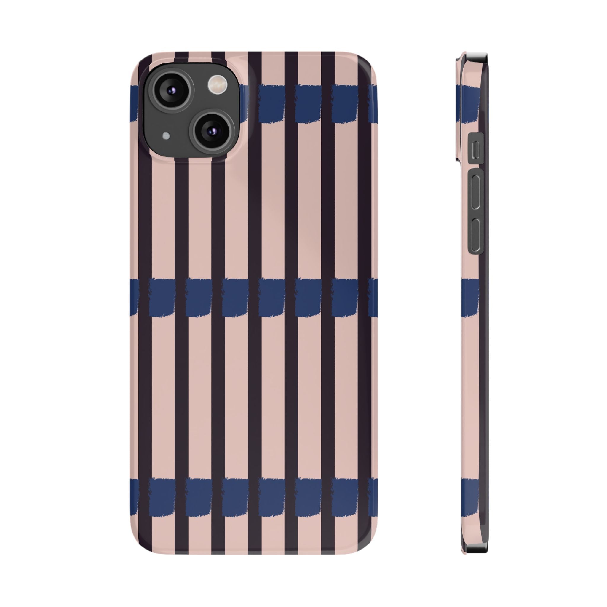 Slim Phone Case — Minimalist Blush & Navy Stripe Pattern