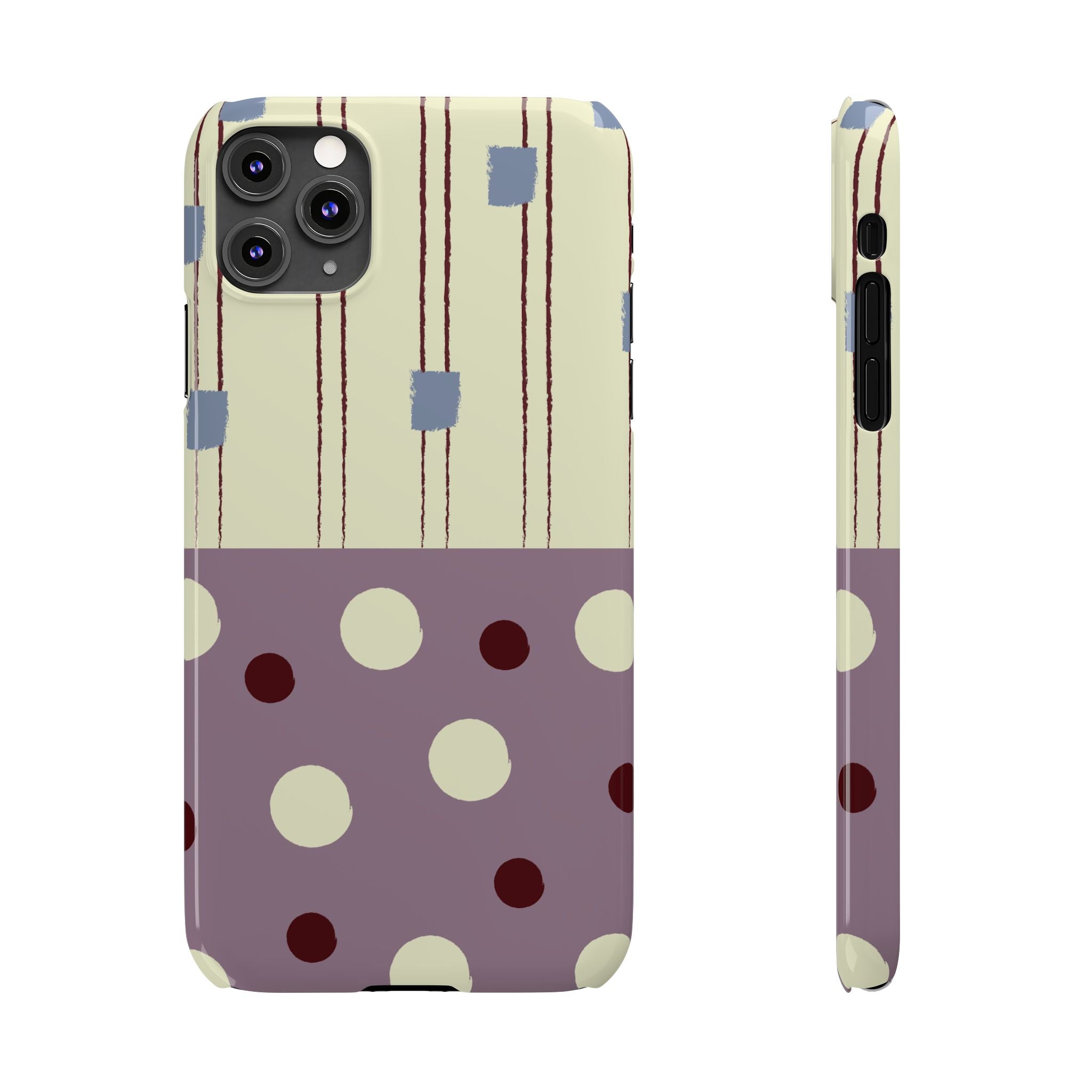 Slim Phone Case — Retro Polka Dot & Stripes Design, Lavender Plum