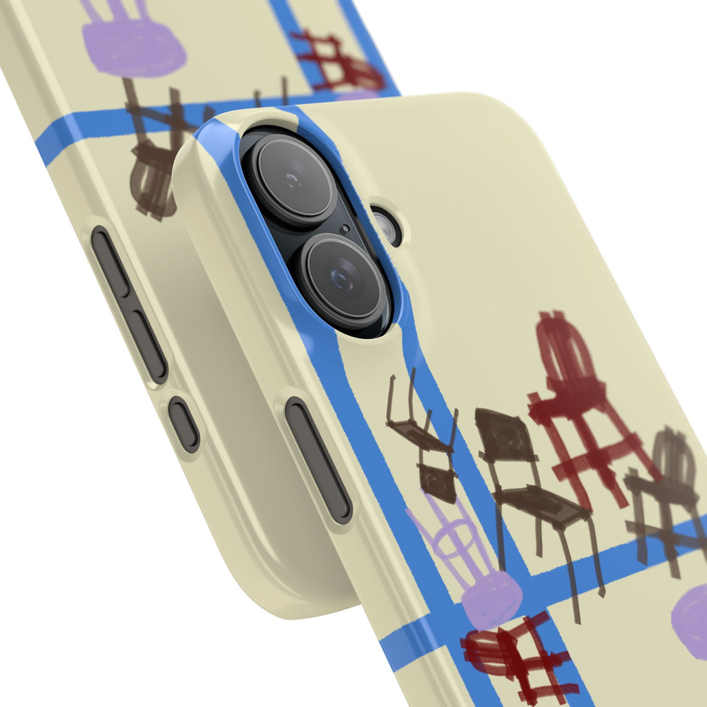 Slim Phone Case — Retro Chairs Pattern on Cream with Blue Grid Backroom-Inspired