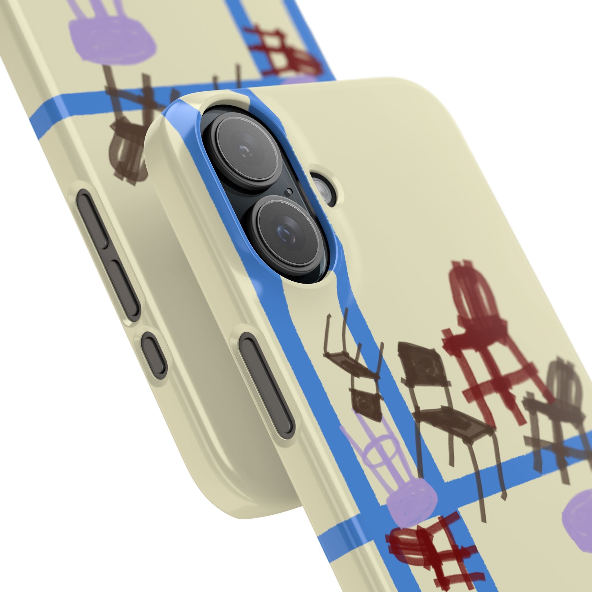 Slim Phone Case — Retro Chairs Pattern on Cream with Blue Grid Backroom-Inspired