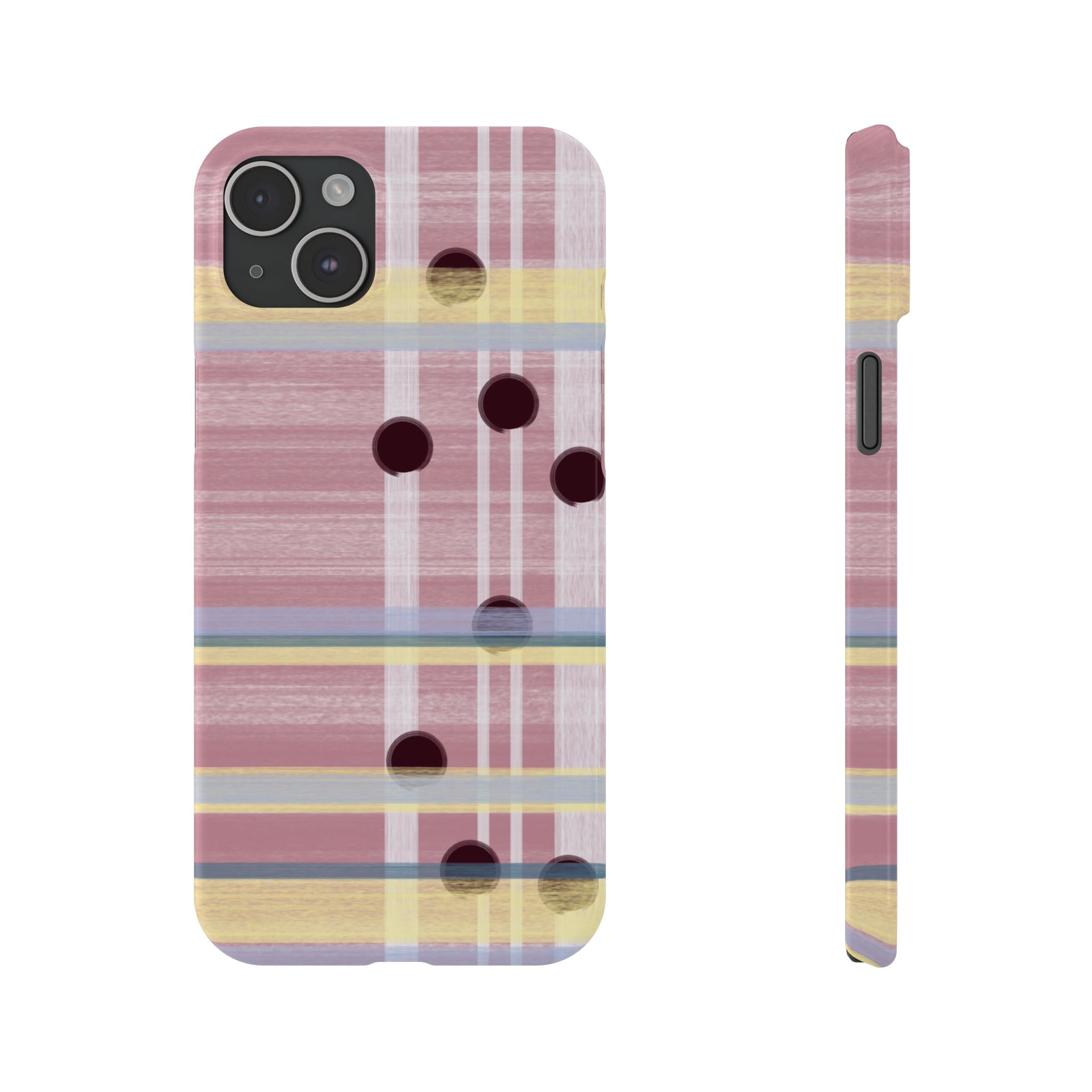 Slim Phone Case — Pink Plaid with Polka Dot Accent SATC Inspired