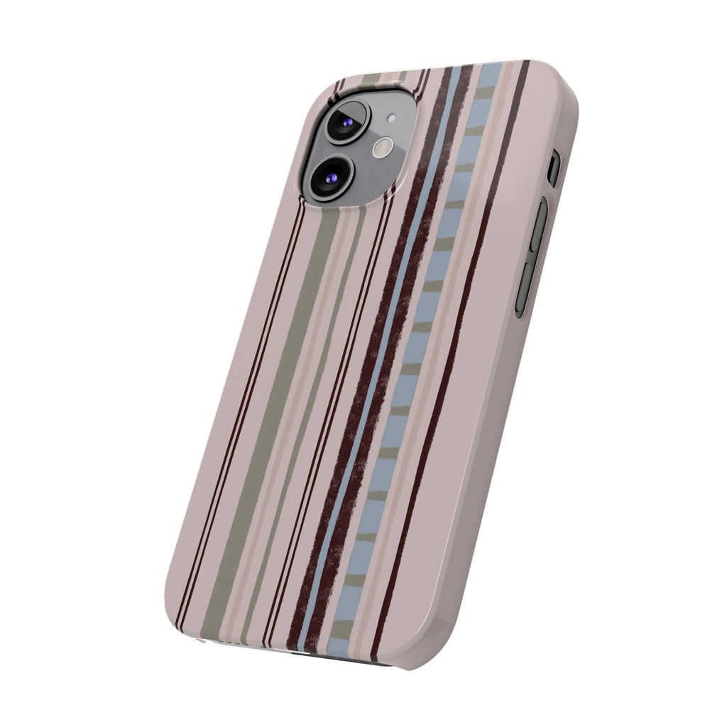 Slim Phone Case — Vintage Striped Pattern, Neutral Earthtone Protective Cover