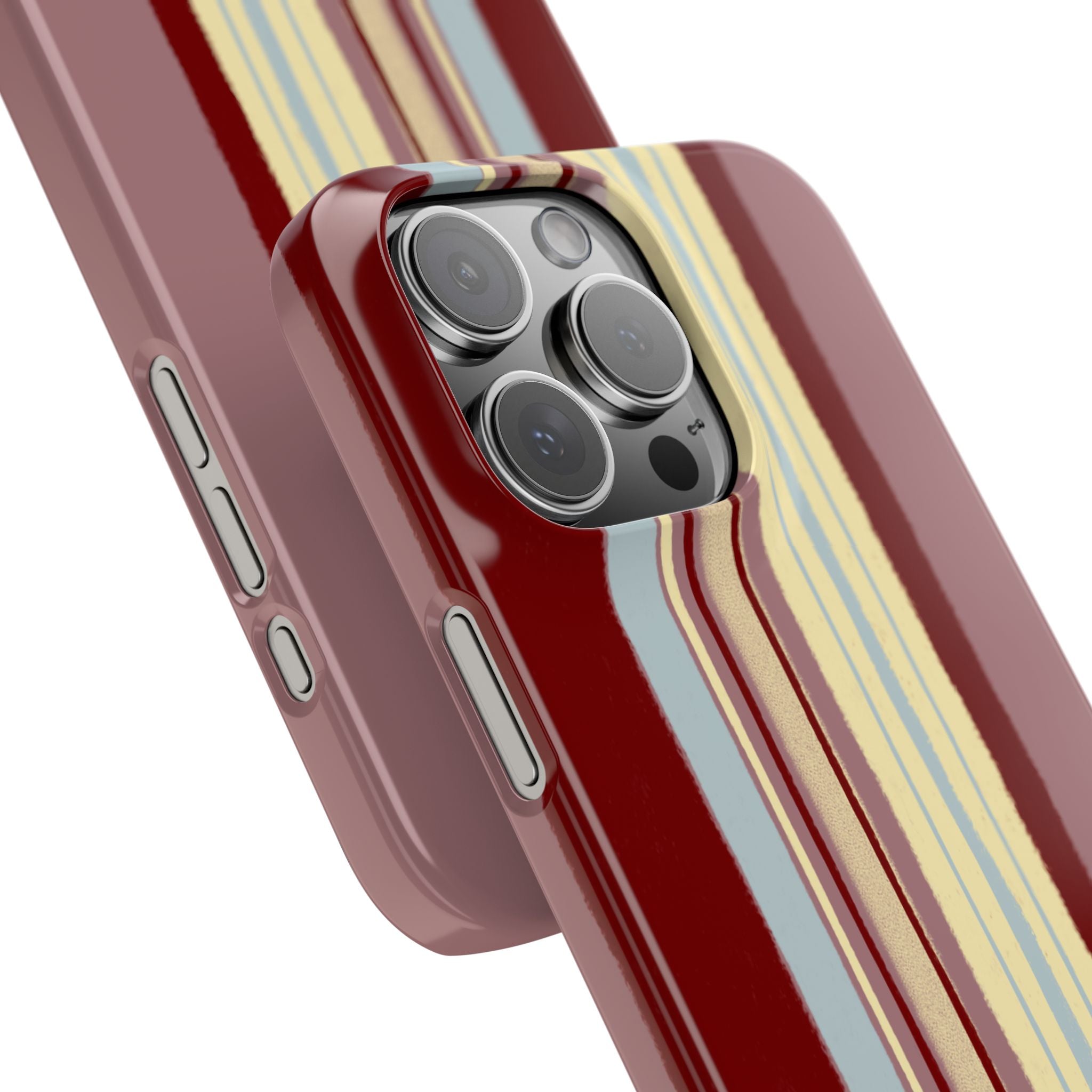 Slim Phone Case — Retro Vertical Stripe Design (Red, Blush, Cream)