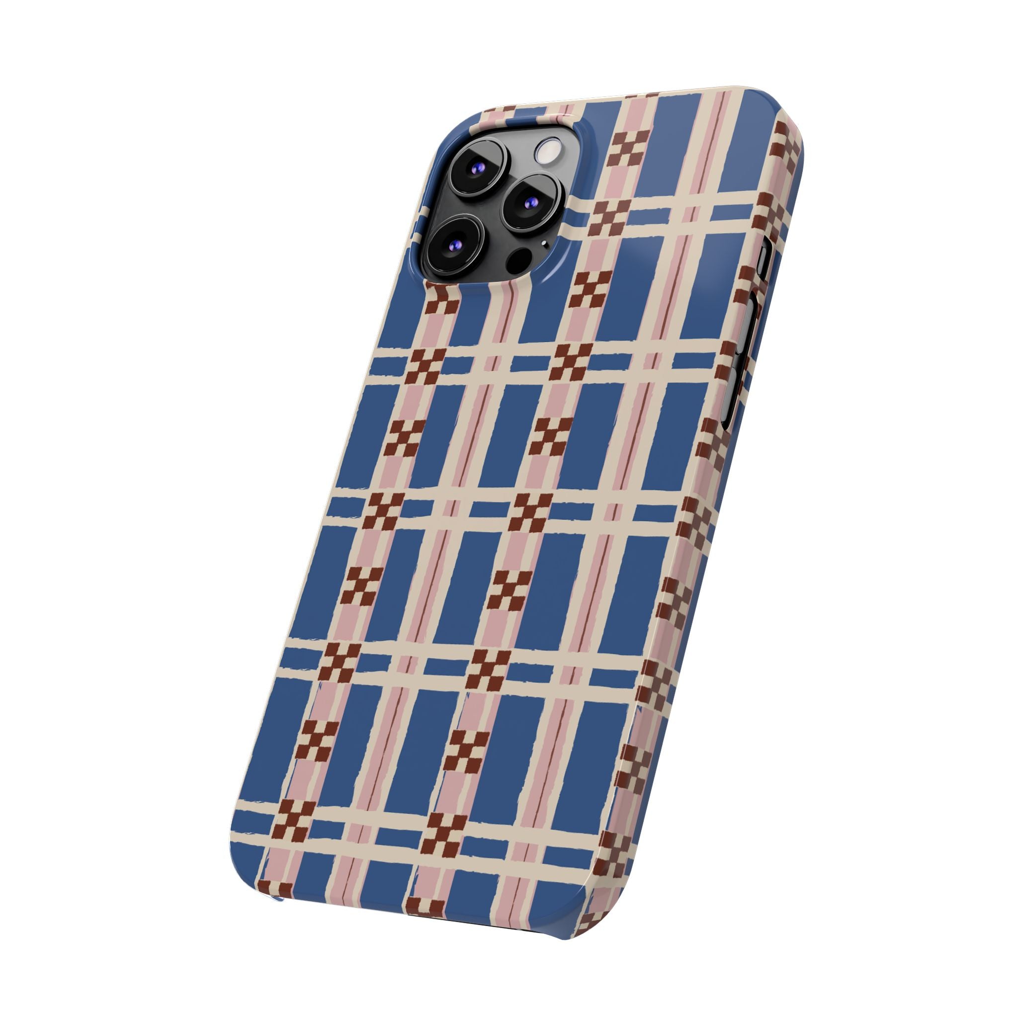 Slim Phone Case — Blue & Pink Retro Plaid Pattern
