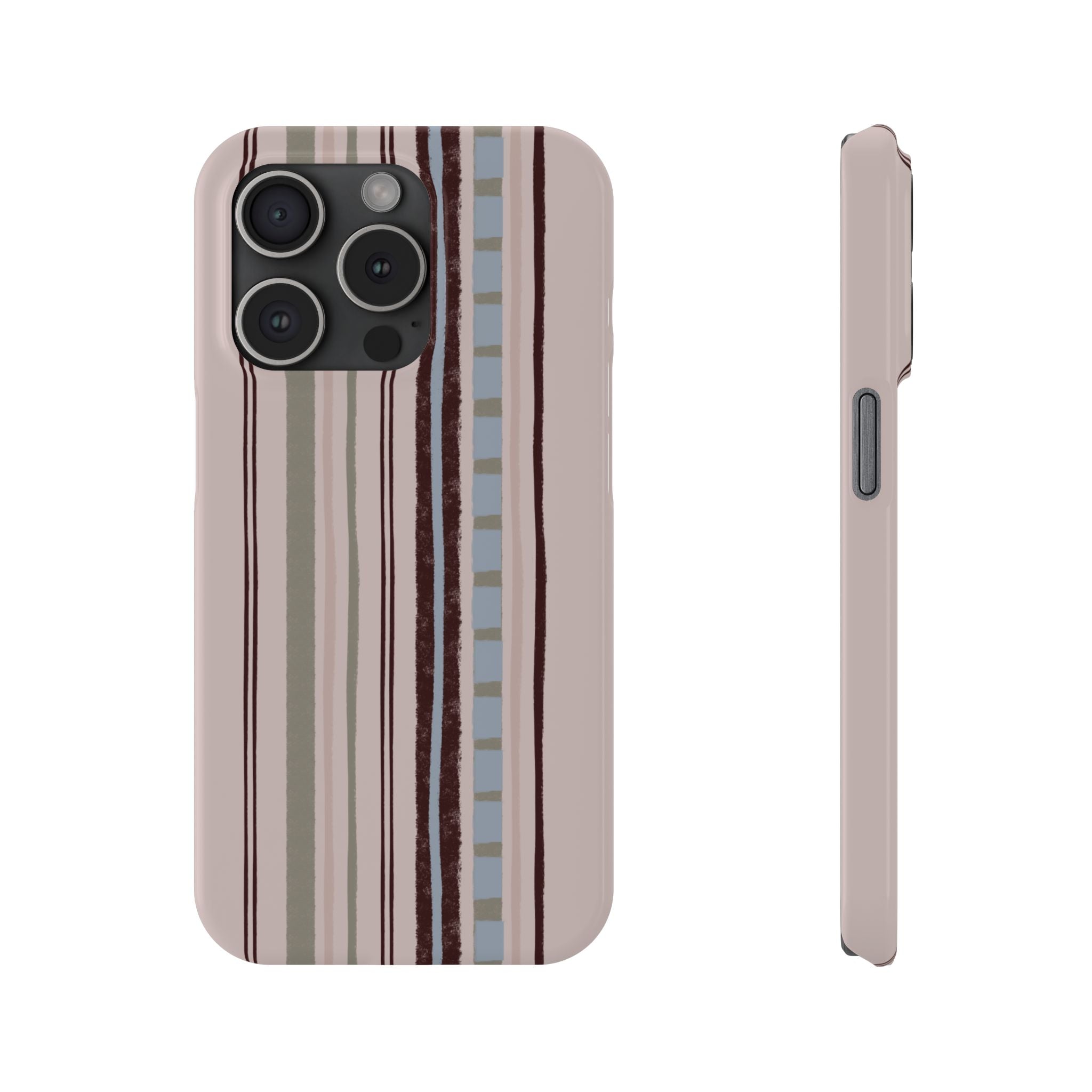 Slim Phone Case — Vintage Striped Pattern, Neutral Earthtone Protective Cover