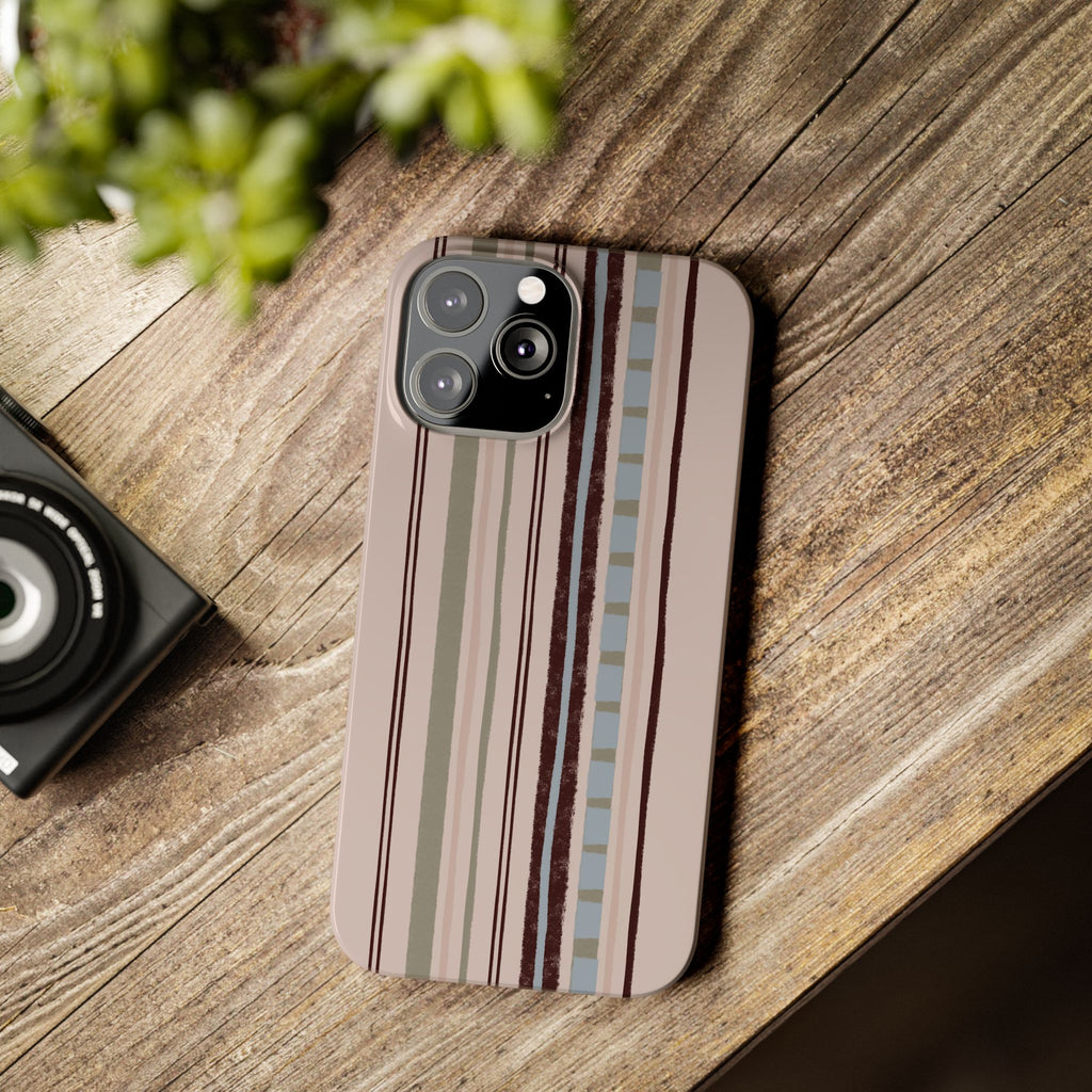 Slim Phone Case — Vintage Striped Pattern, Neutral Earthtone Protective Cover