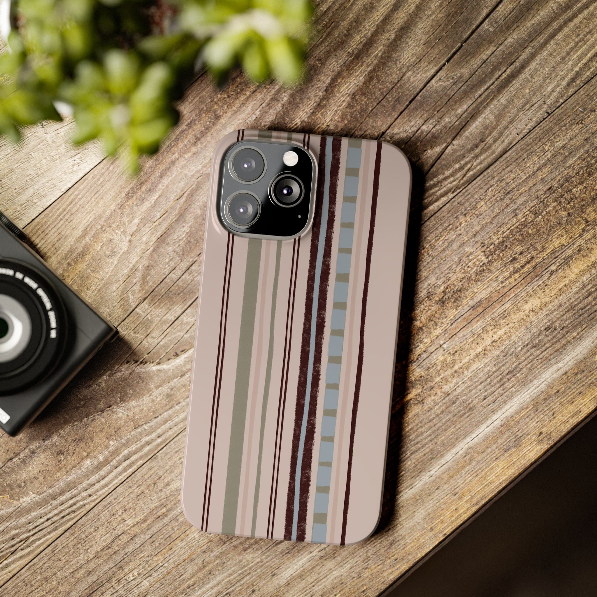 Slim Phone Case — Vintage Striped Pattern, Neutral Earthtone Protective Cover