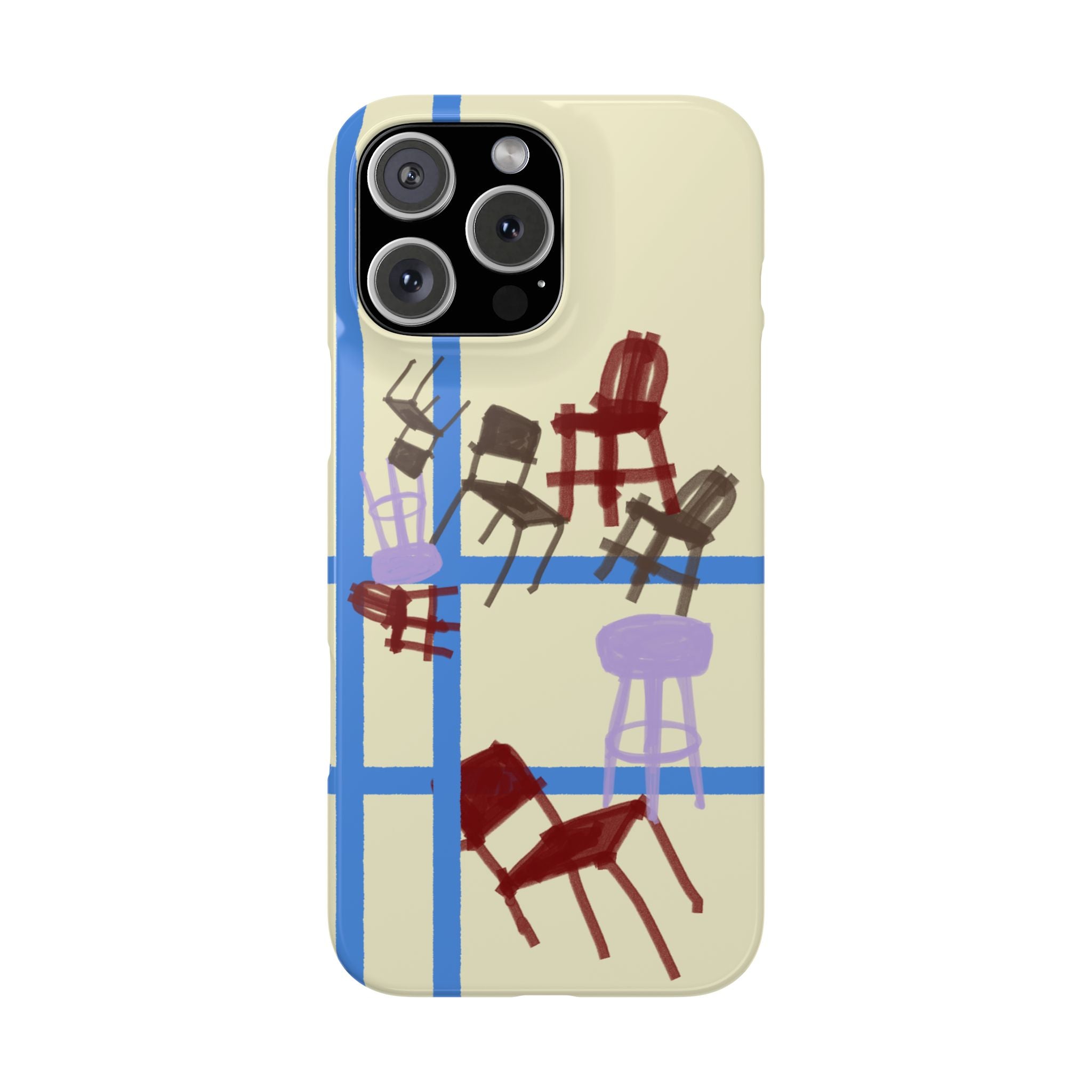 Slim Phone Case — Retro Chairs Pattern on Cream with Blue Grid Backroom-Inspired