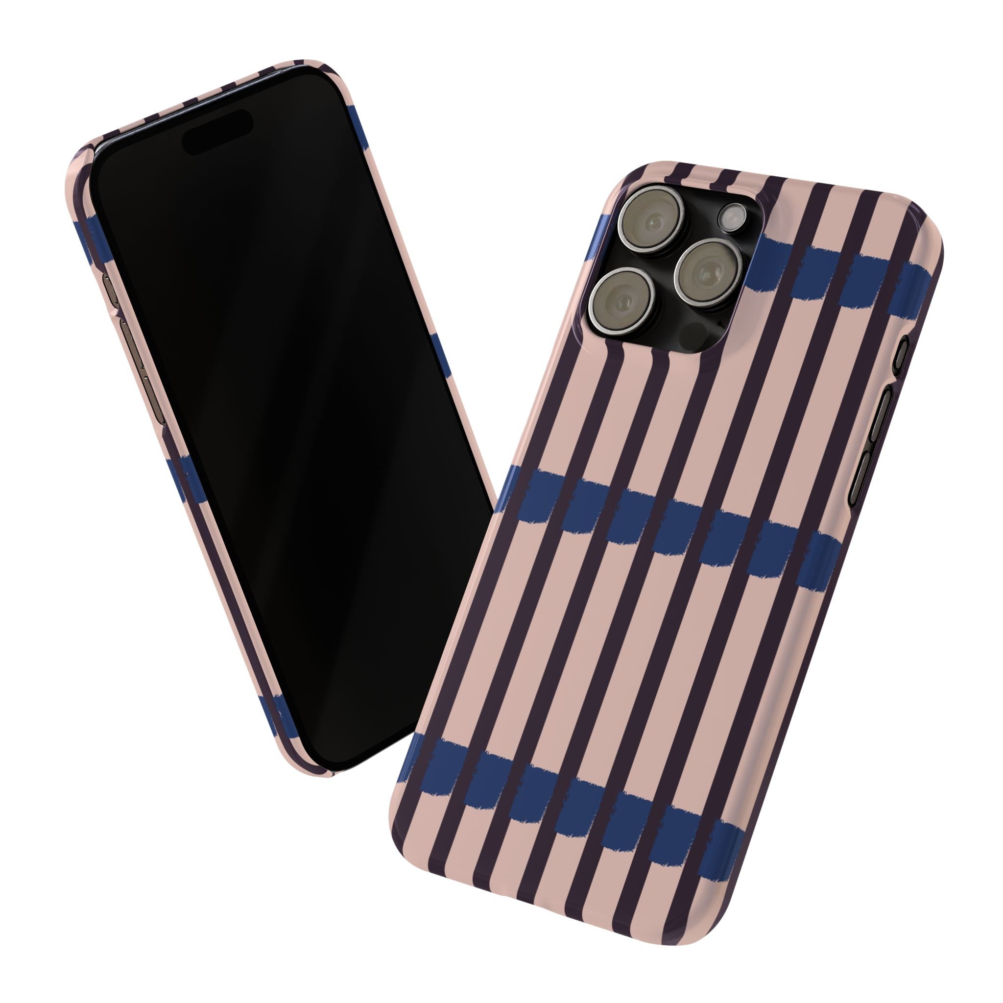 Slim Phone Case — Minimalist Blush & Navy Stripe Pattern