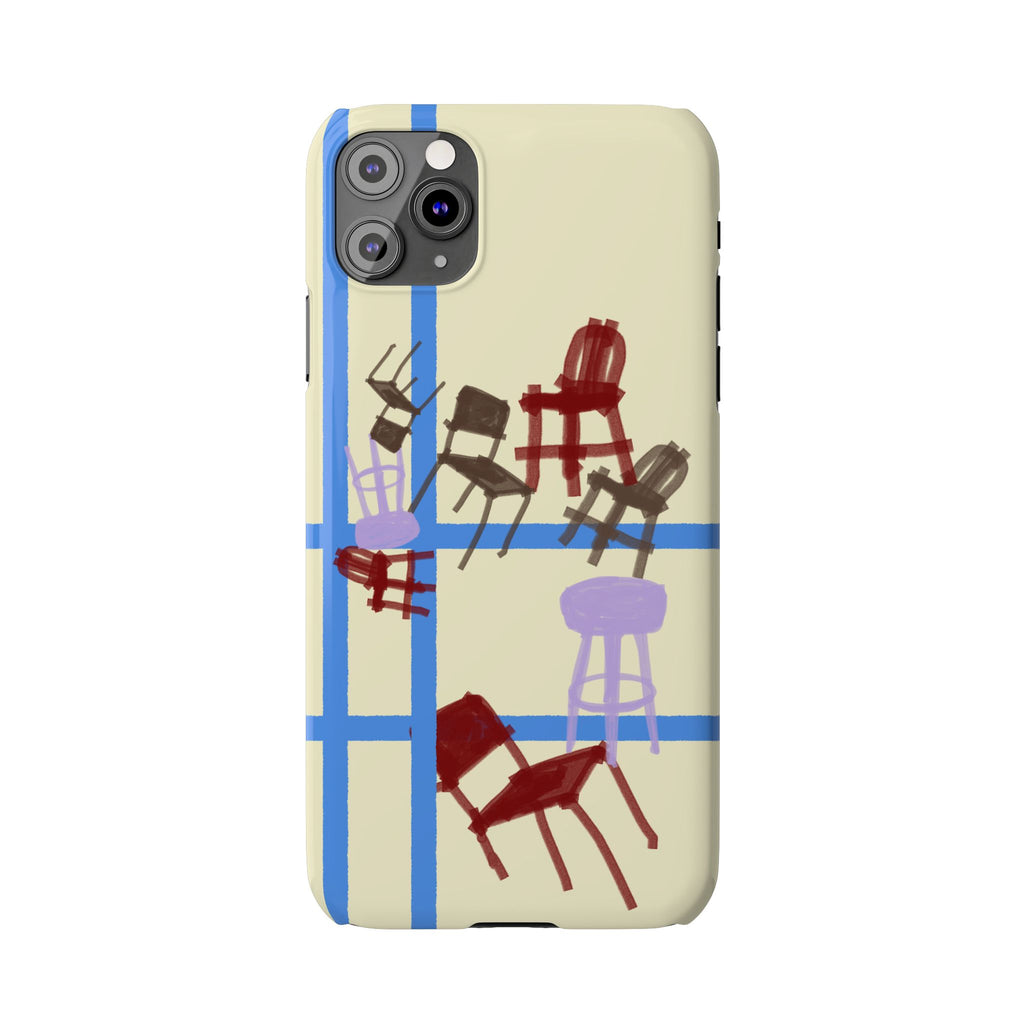 Slim Phone Case — Retro Chairs Pattern on Cream with Blue Grid Backroom-Inspired