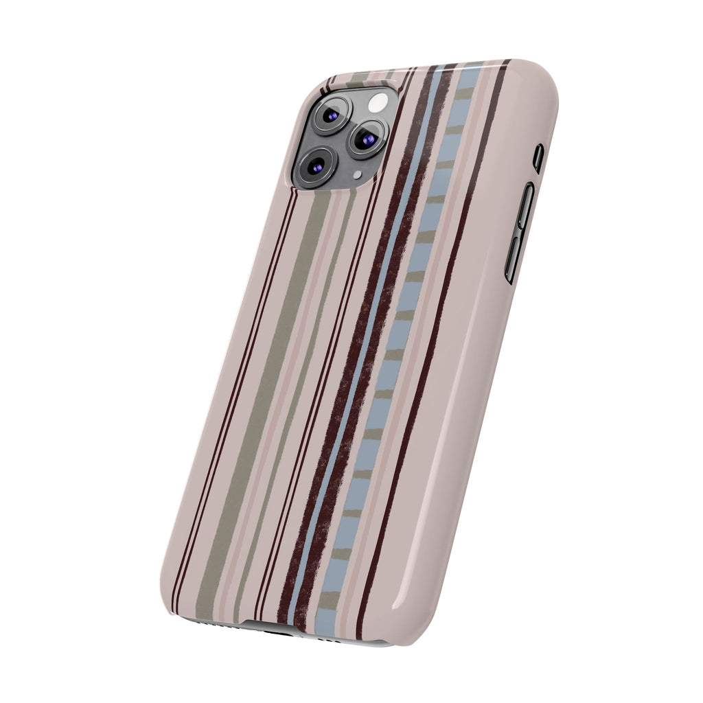 Slim Phone Case — Vintage Striped Pattern, Neutral Earthtone Protective Cover