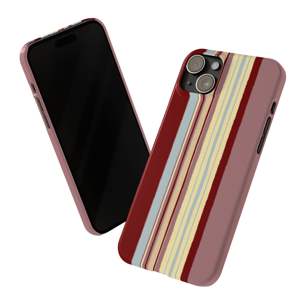Slim Phone Case — Retro Vertical Stripe Design (Red, Blush, Cream)