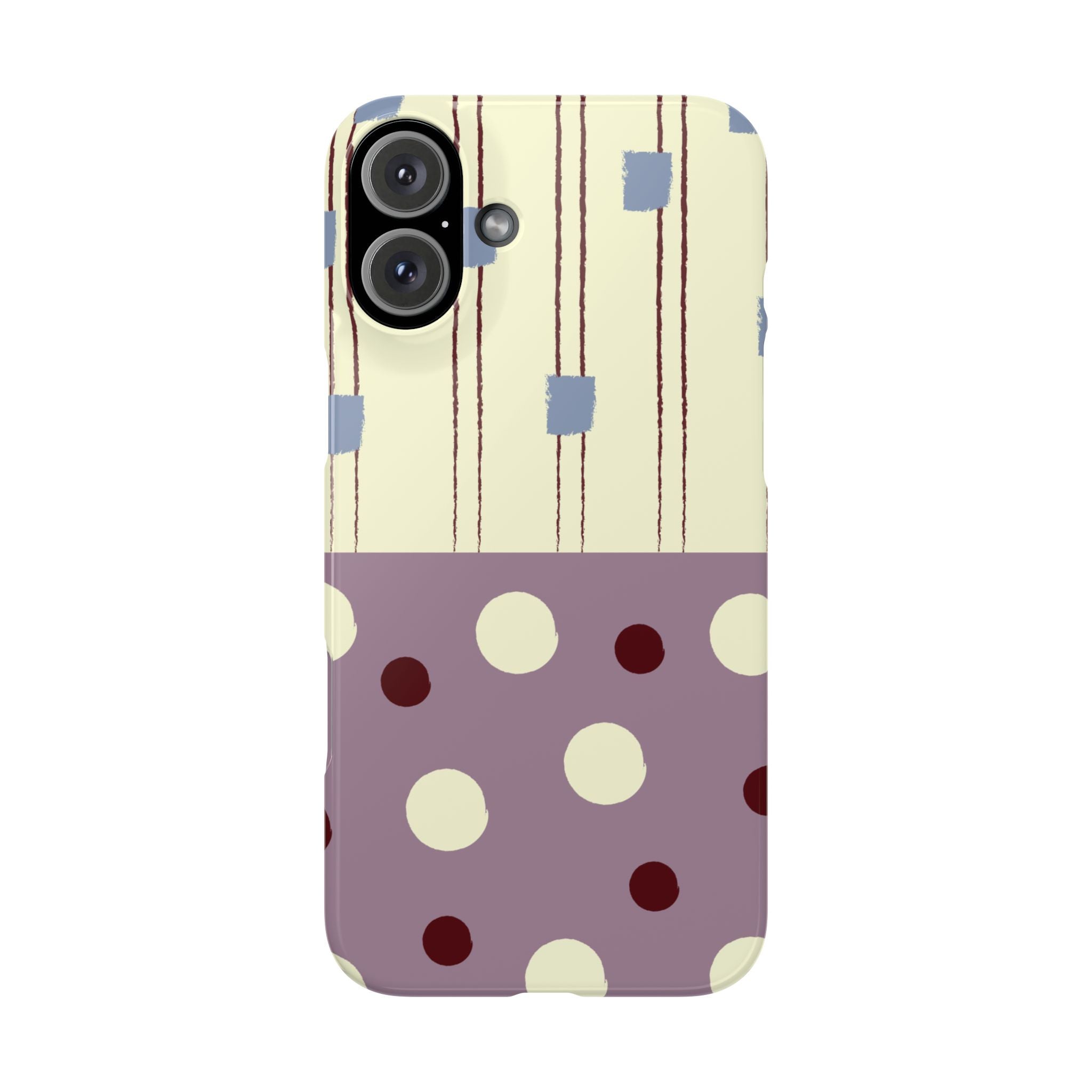 Slim Phone Case — Retro Polka Dot & Stripes Design, Lavender Plum