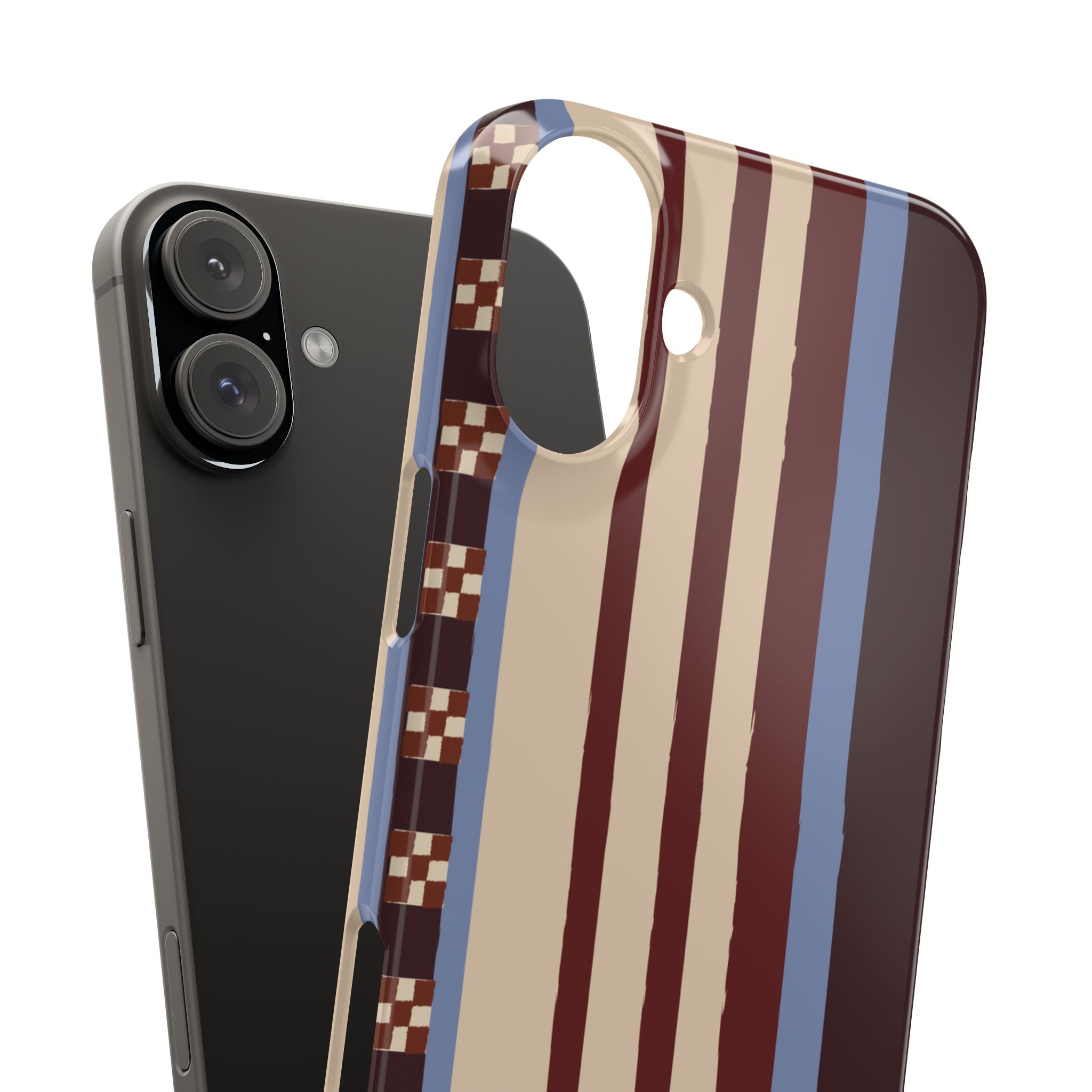 Slim Phone Case — Retro Striped Beige, Maroon & Blue Pattern