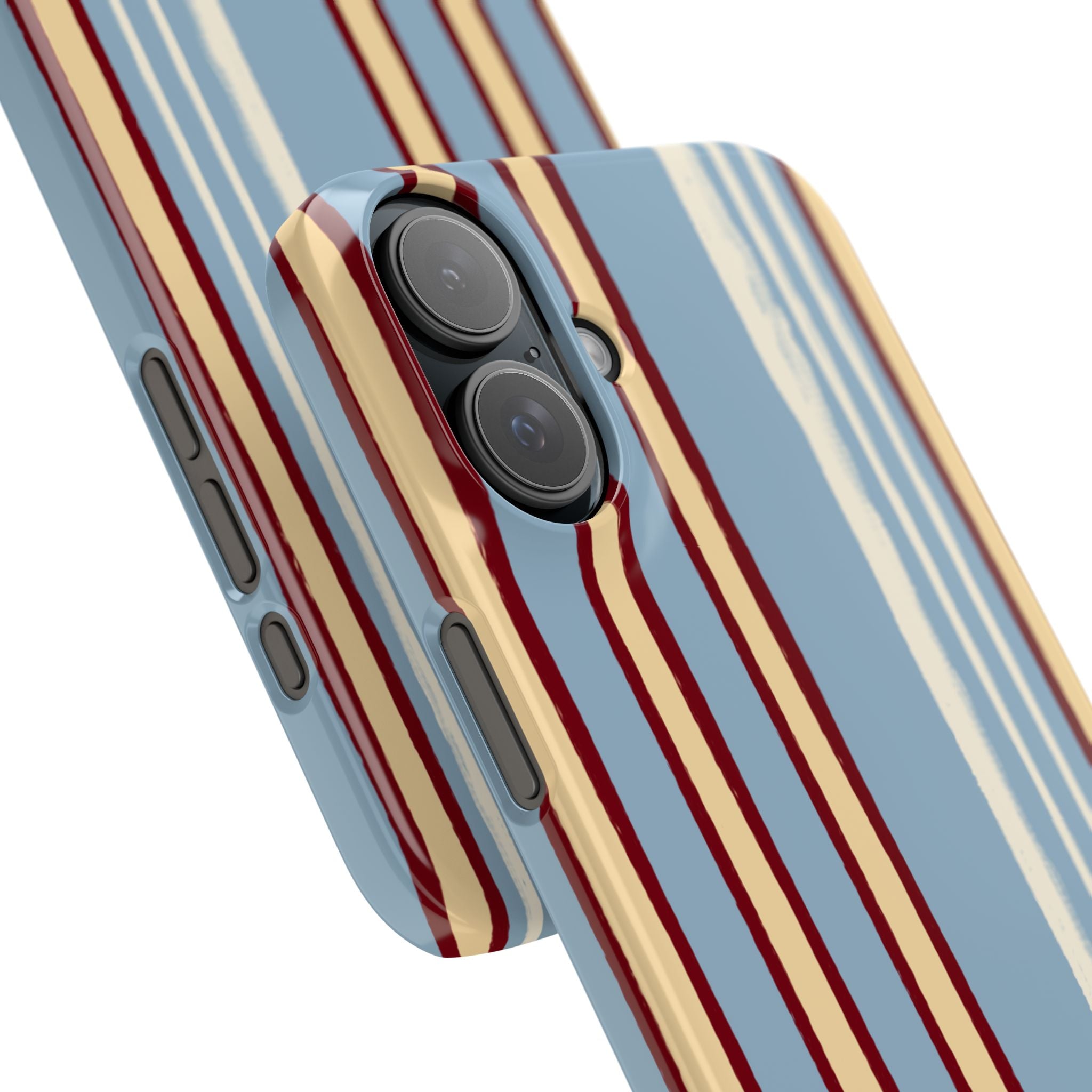 Retro Striped Slim Phone Case — Blue, Cream & Burgundy Vertical Lines