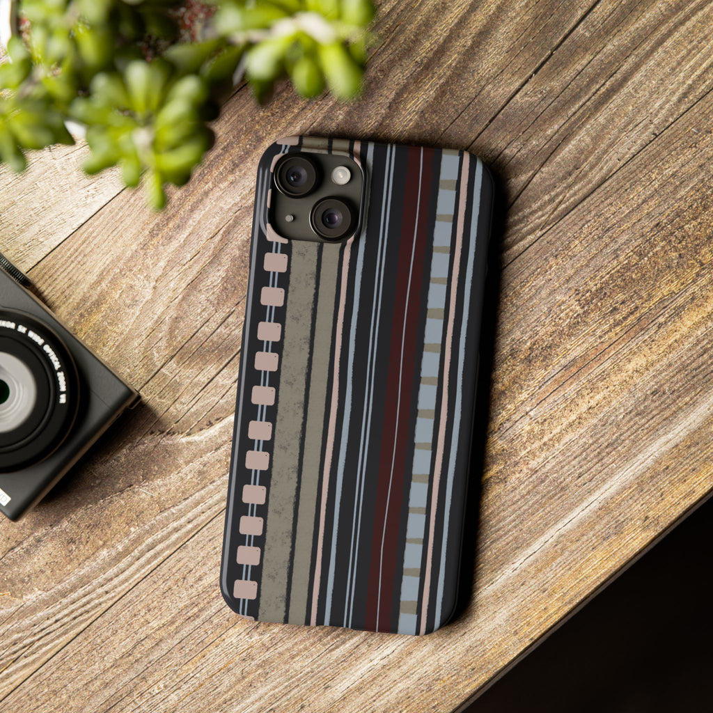 Slim Phone Case — Vintage Striped Pattern, Neutral Earthtone Protective Cover