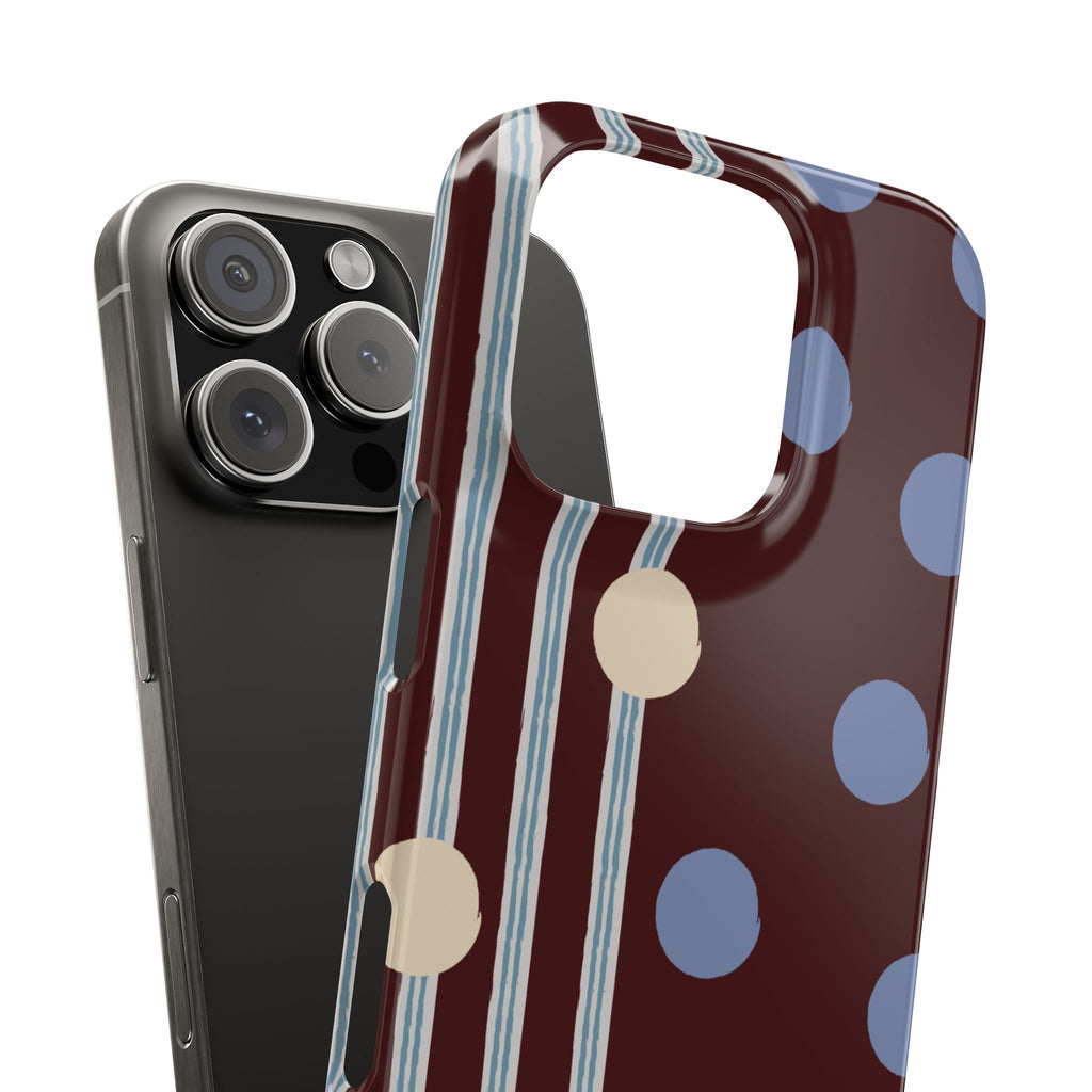 Polka Dot & Stripe Slim Phone Case — Burgundy Blue Retro Pattern