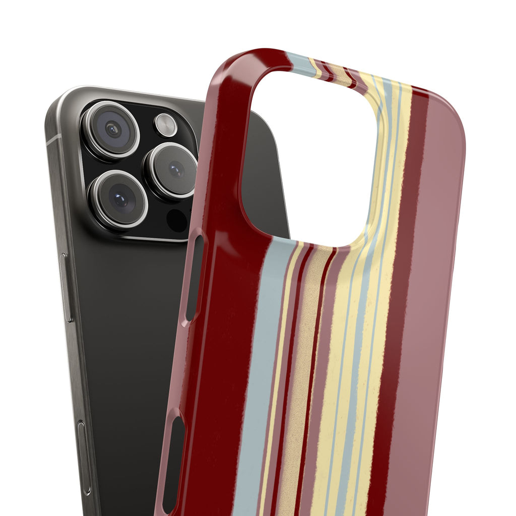 Slim Phone Case — Retro Vertical Stripe Design (Red, Blush, Cream)