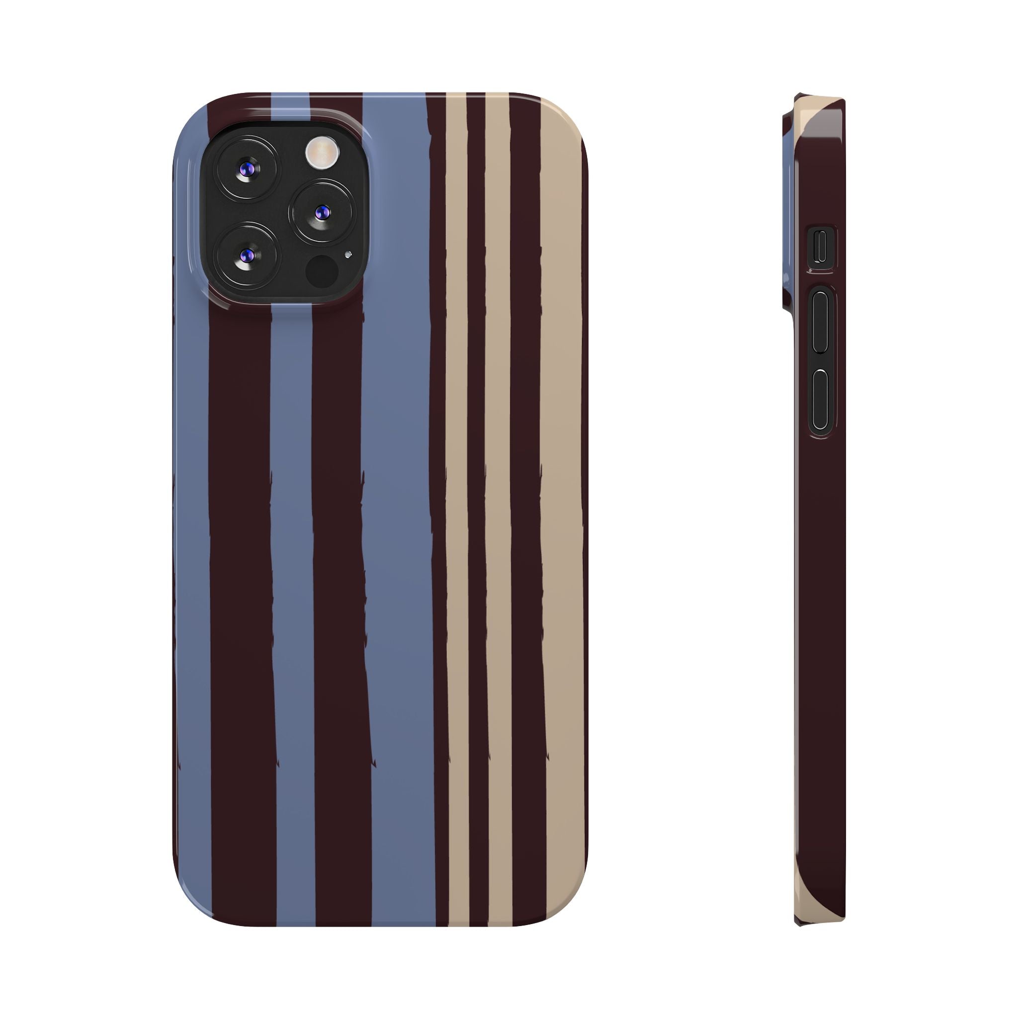 Retro Striped Slim Phone Case — Blue, Brown & Cream Vertical Stripes