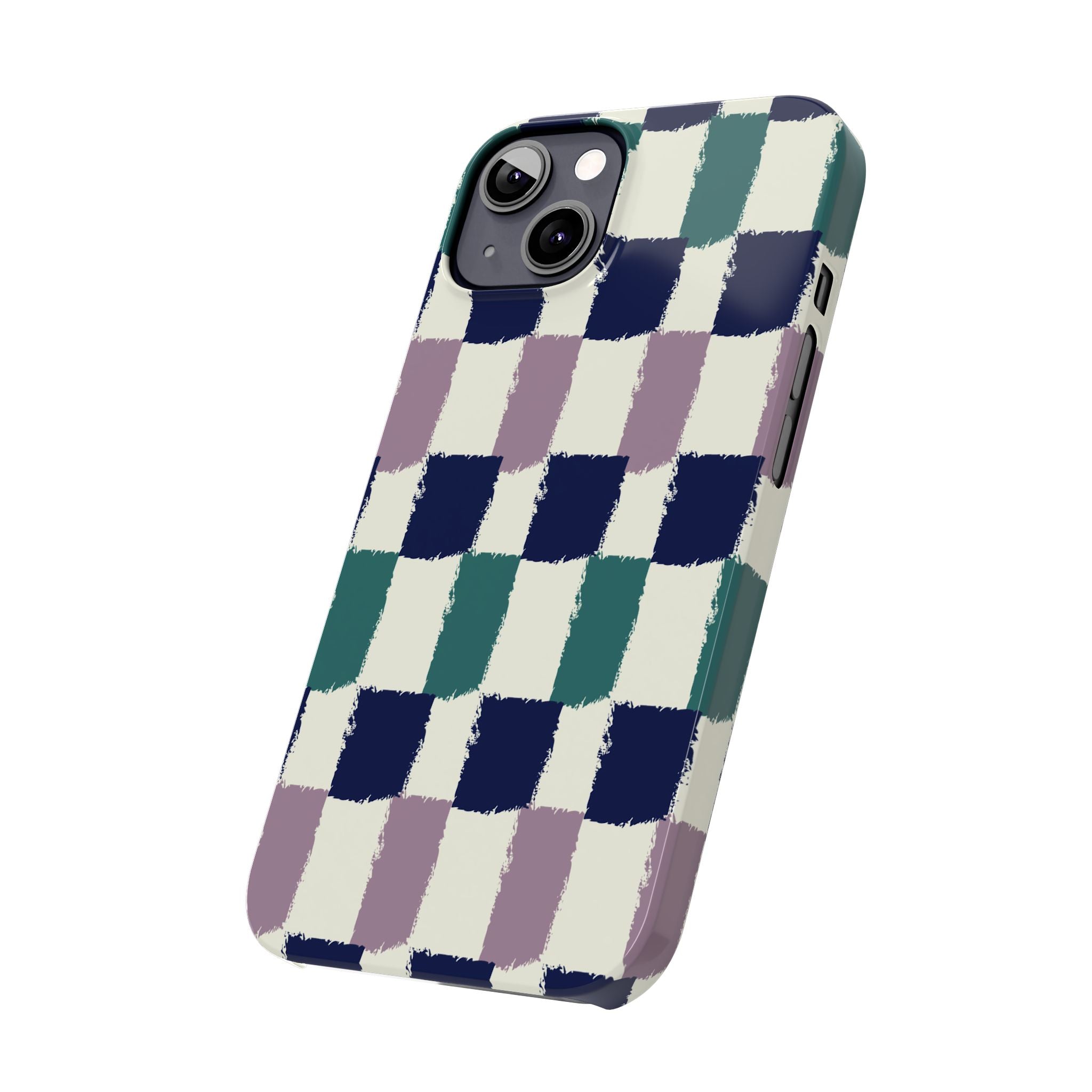 Painterly Check Slim Phone Case — Hand-Painted Navy, Teal & Lavender Grid